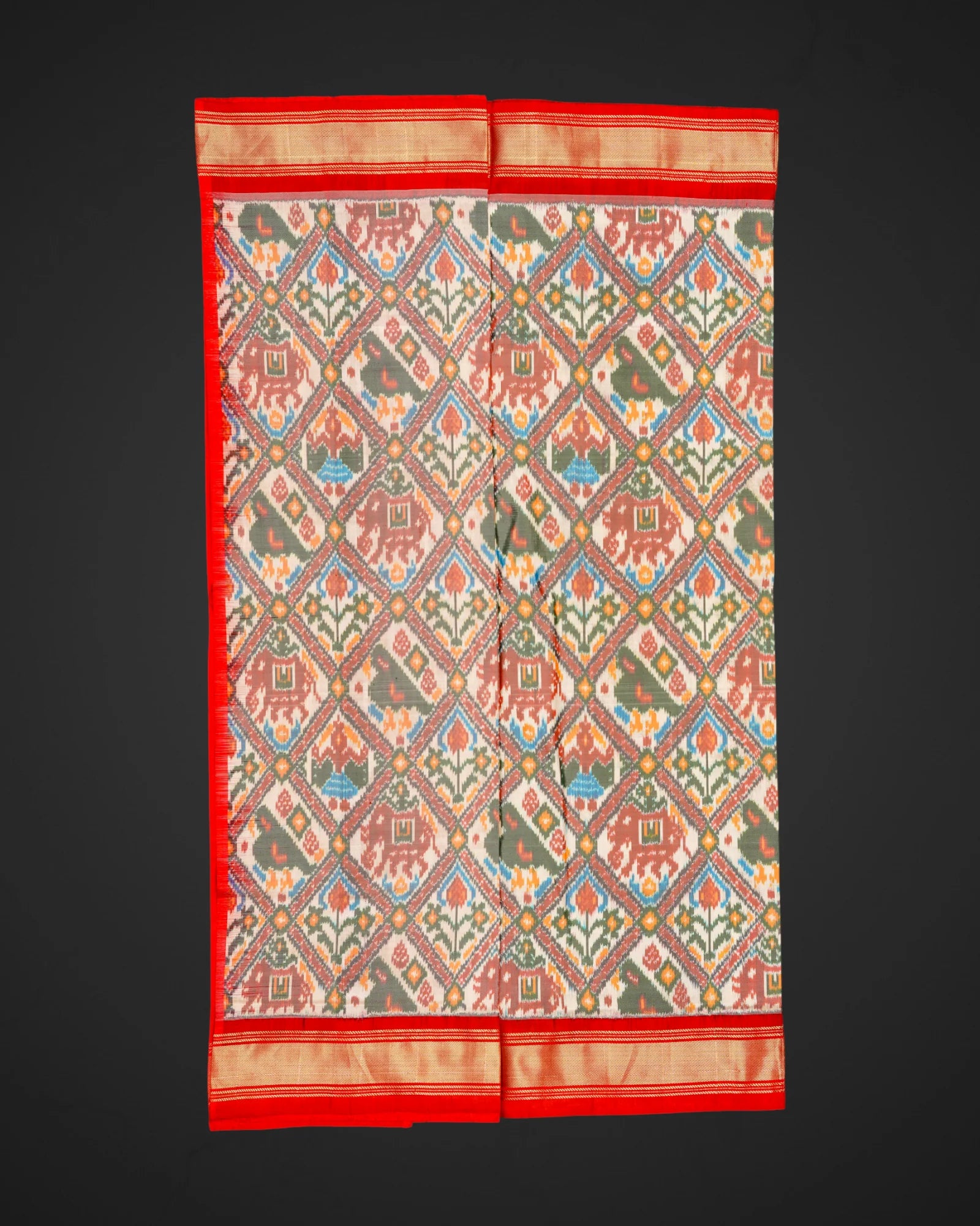 Cream Motif Pochampally Silk Weave Saree