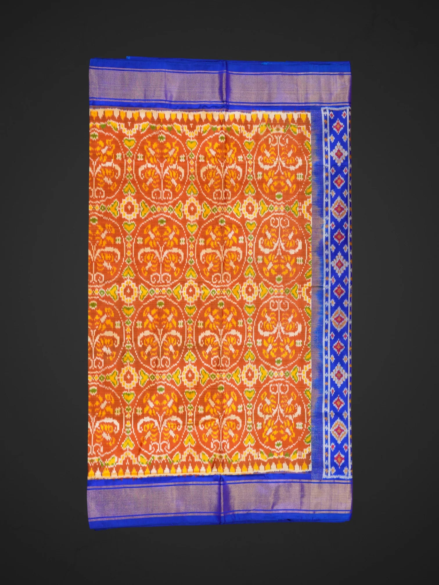 Orange Pochampally Silk Ikat Saree