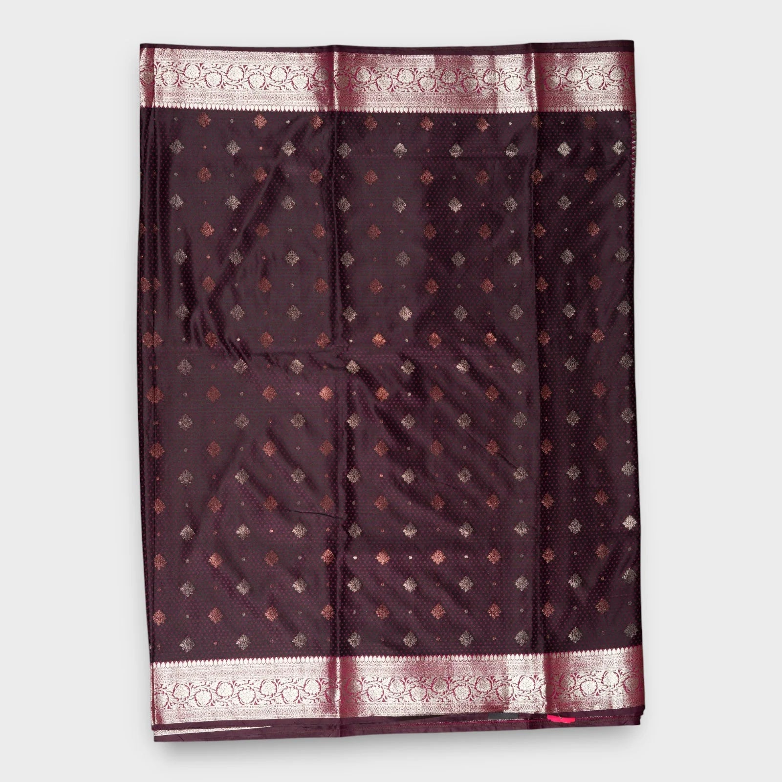 Deep Burgandy Silk Saree with Copper Zari Accents