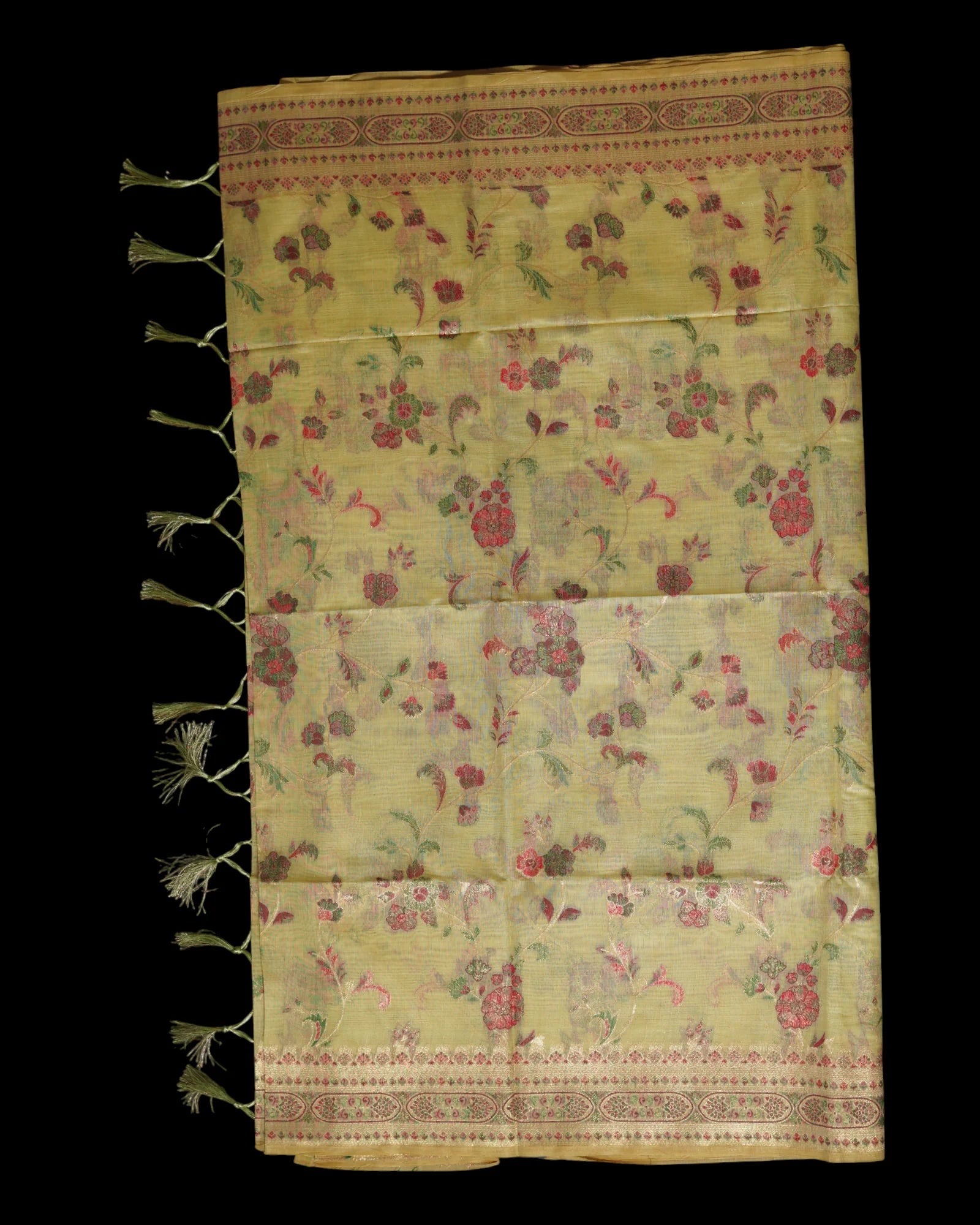 Light Yellow Vibrant Weave Chanderi Saree