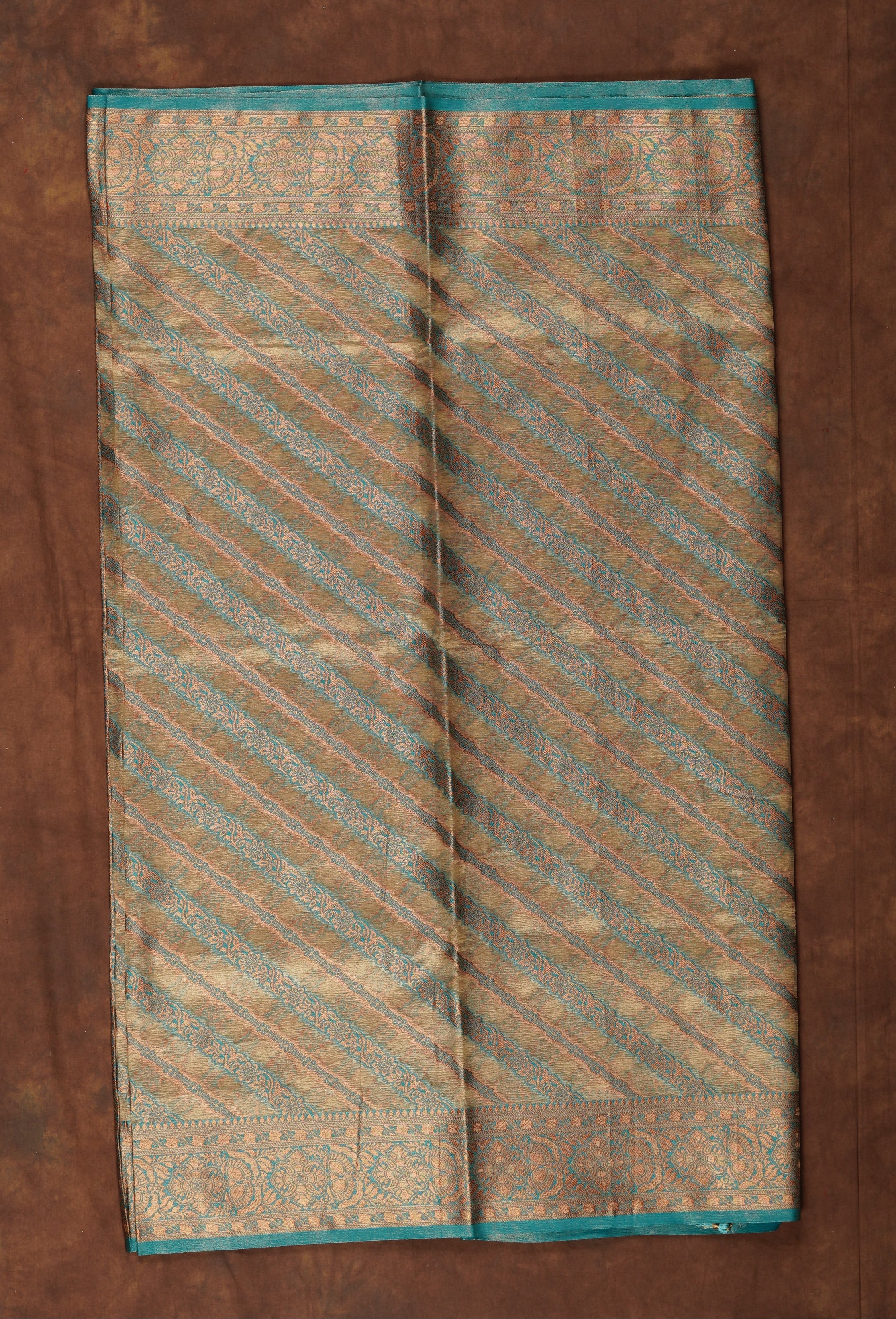 Blue Tissue Silk Saree With Striped Detail