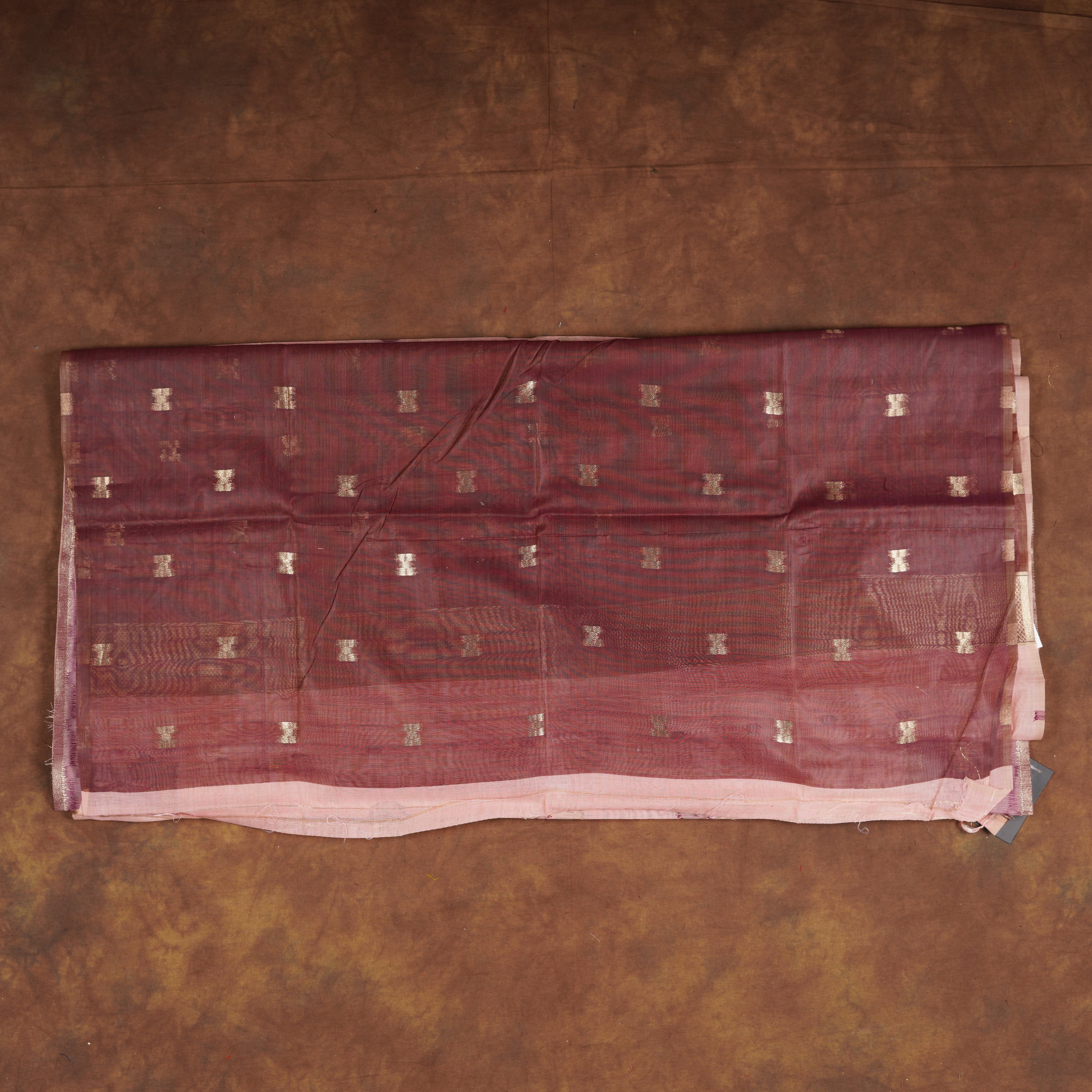 Peach Floral Chanderi Saree With Gold Zari
