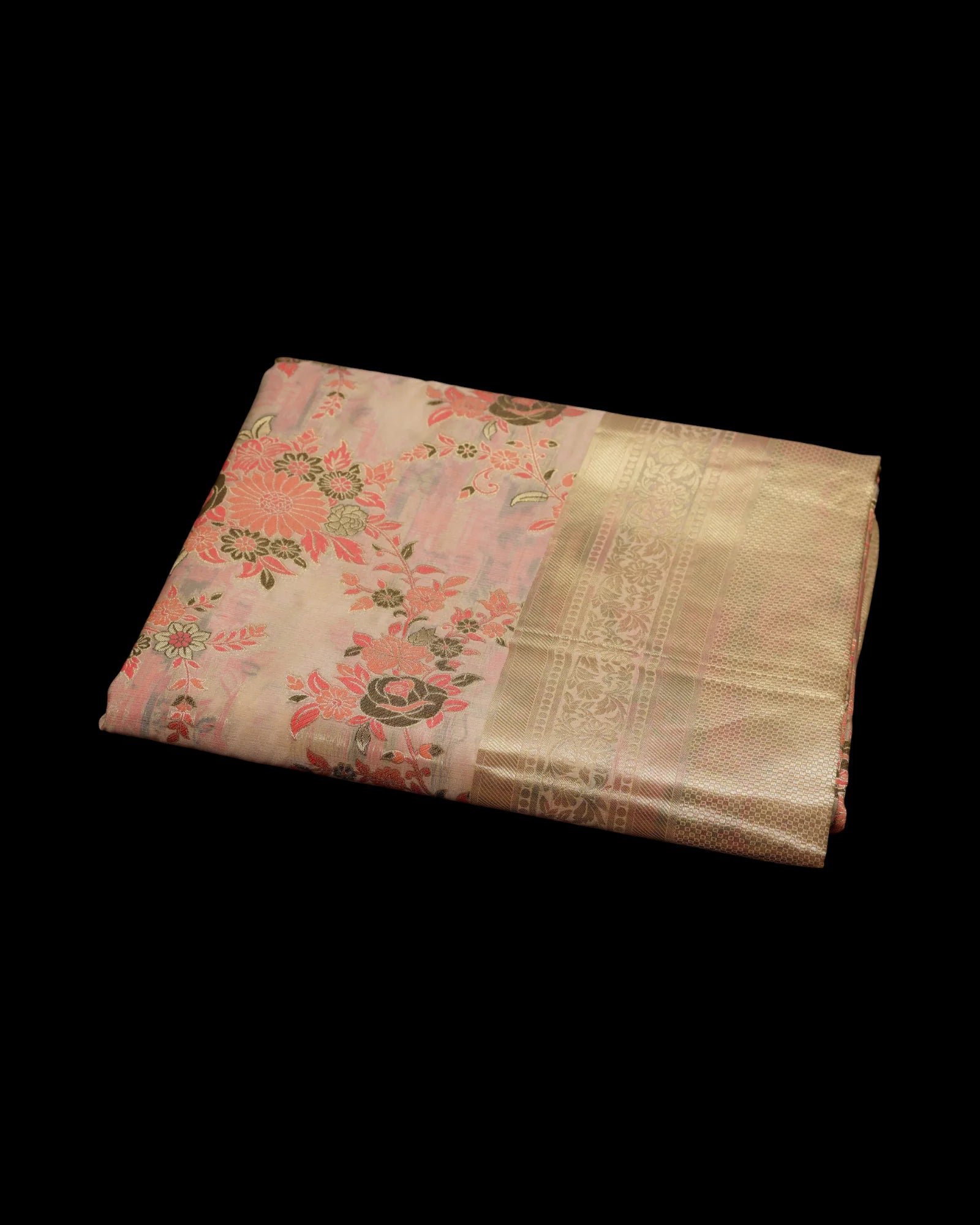 Floral Dola Silk Saree With Brocade Blouse