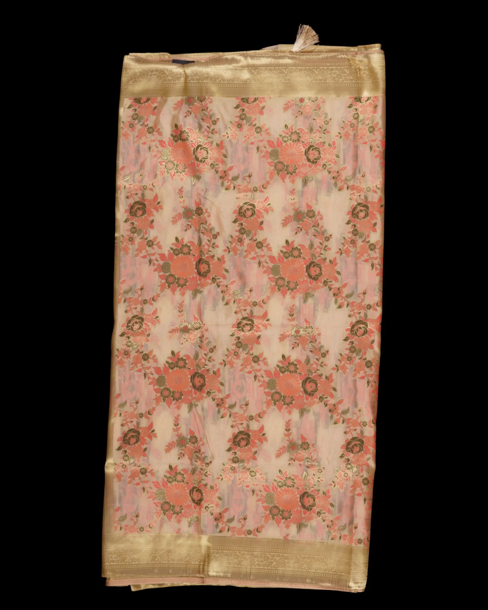 Floral Dola Silk Saree With Brocade Blouse