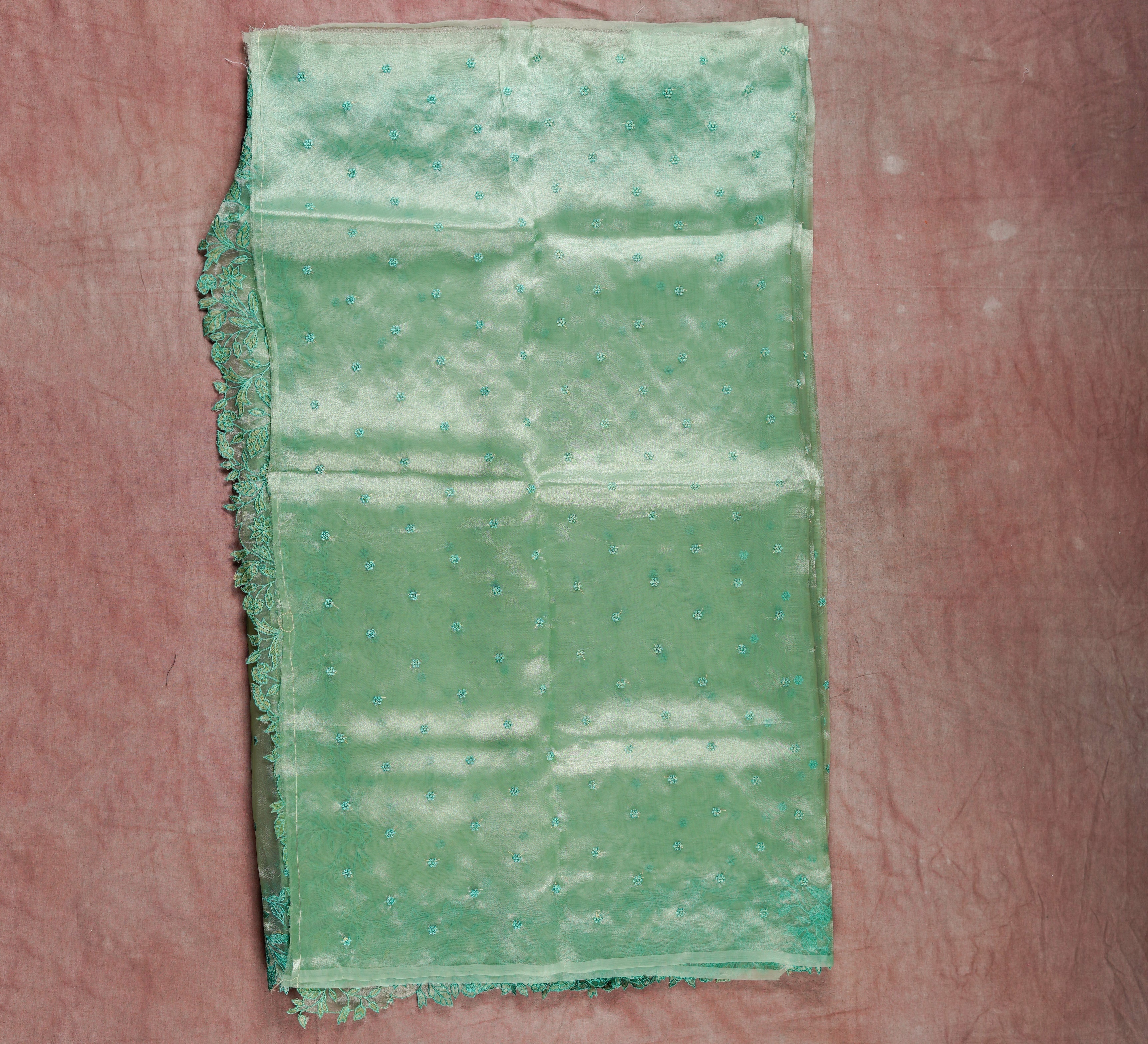 Chic Light Green Organza Silk Saree with Embroidery