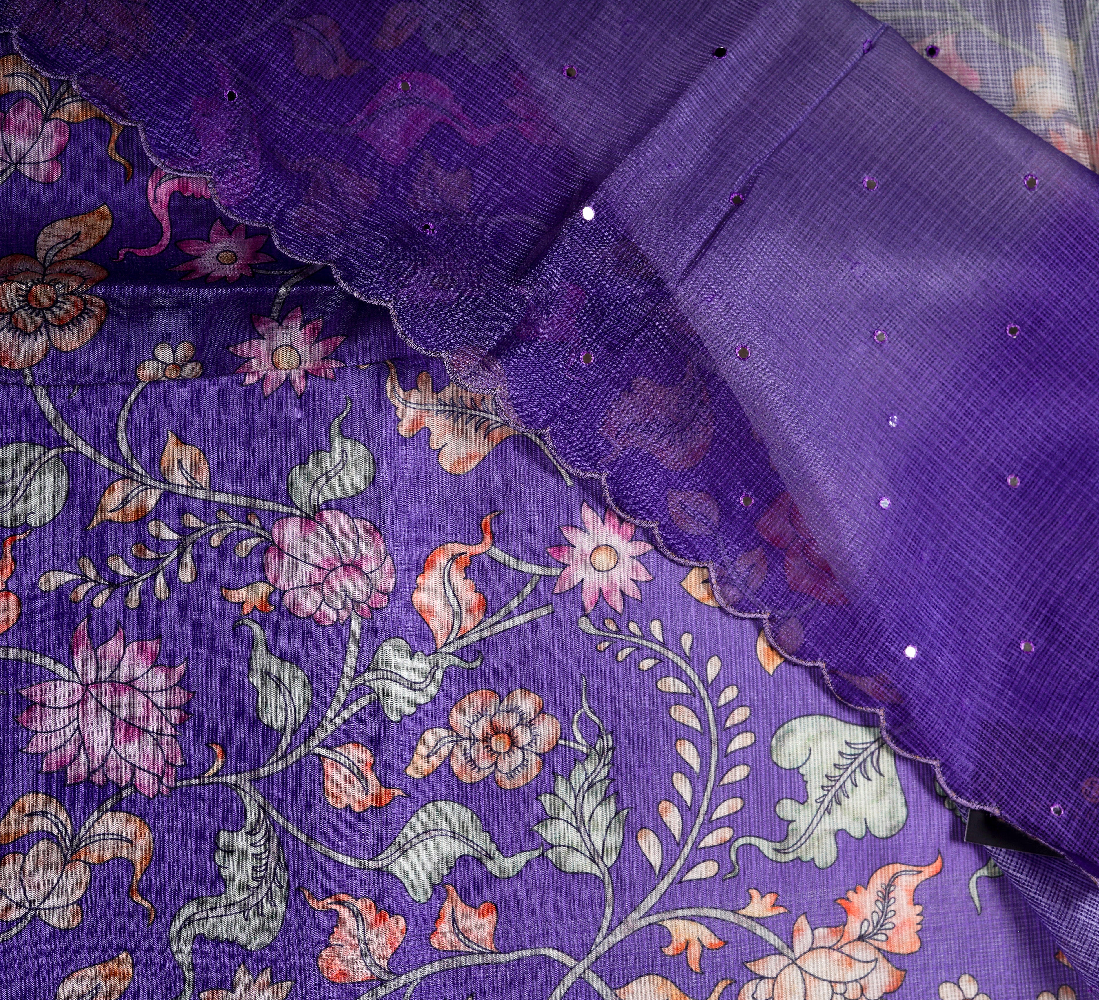 Lavender Dream Floral Kota Silk Saree Delight
