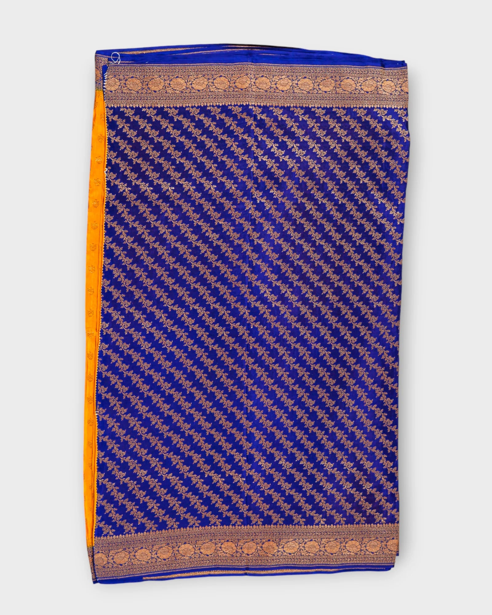 Navy Yellow Zari Butta Silk Saree