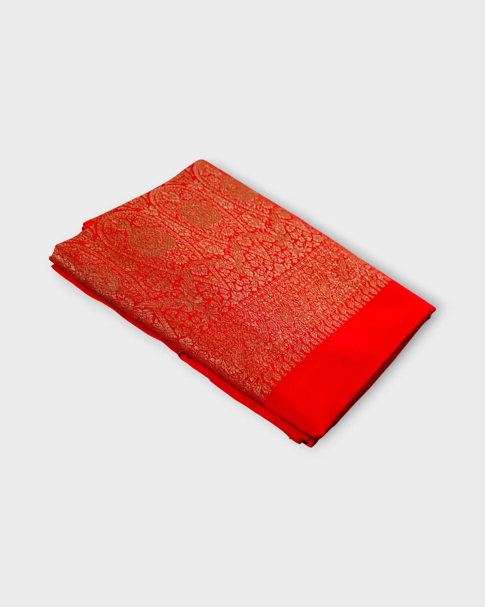 Red Georgette Banaras Saree With Peacock Art