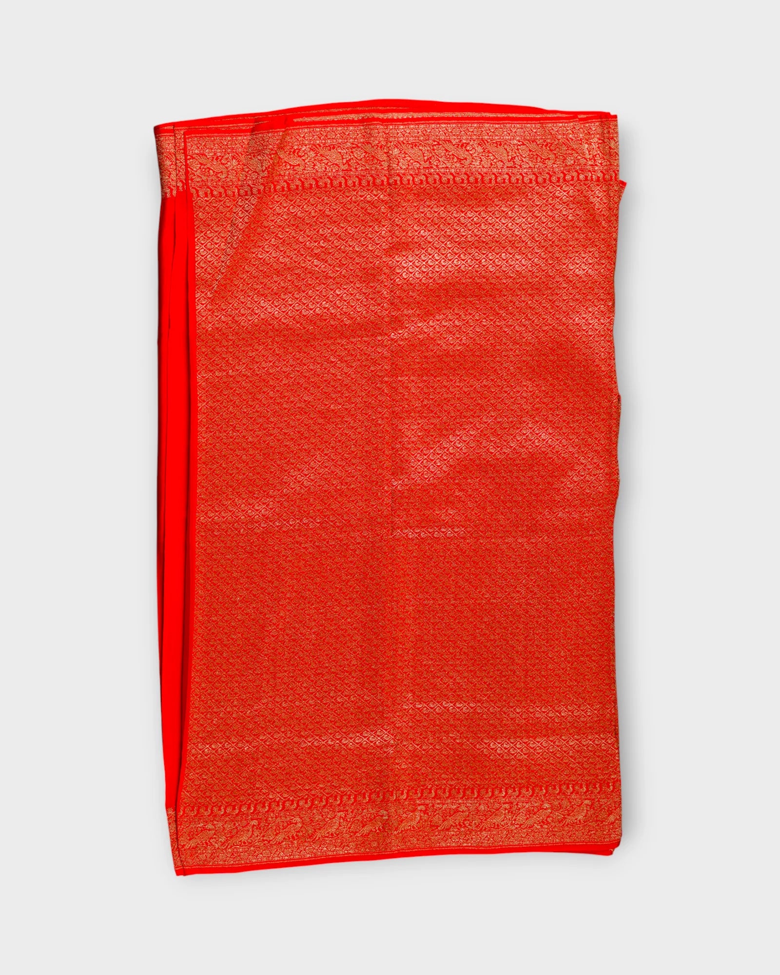 Red Georgette Banaras Saree With Peacock Art