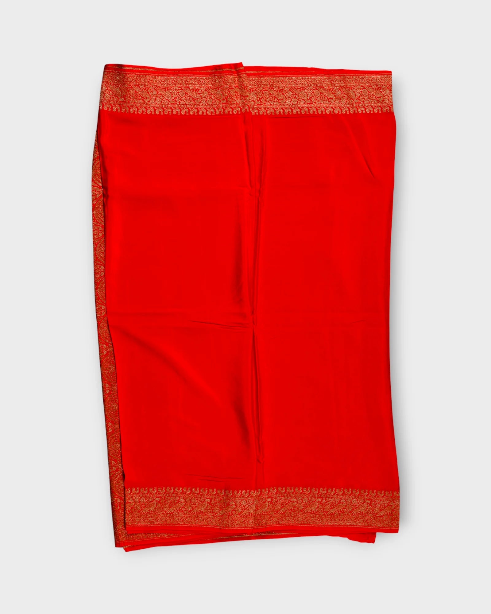 Red Georgette Banaras Saree With Peacock Art
