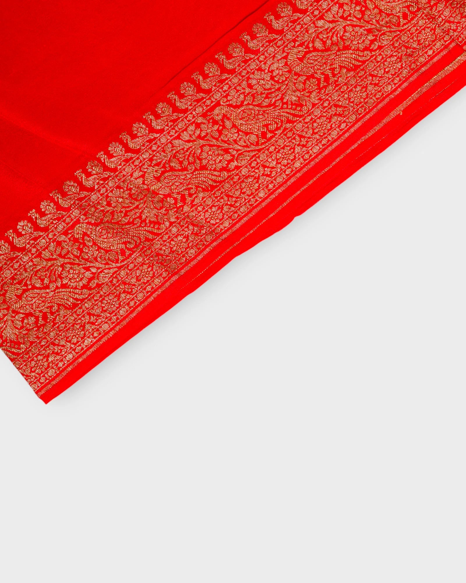 Red Georgette Banaras Saree With Peacock Art