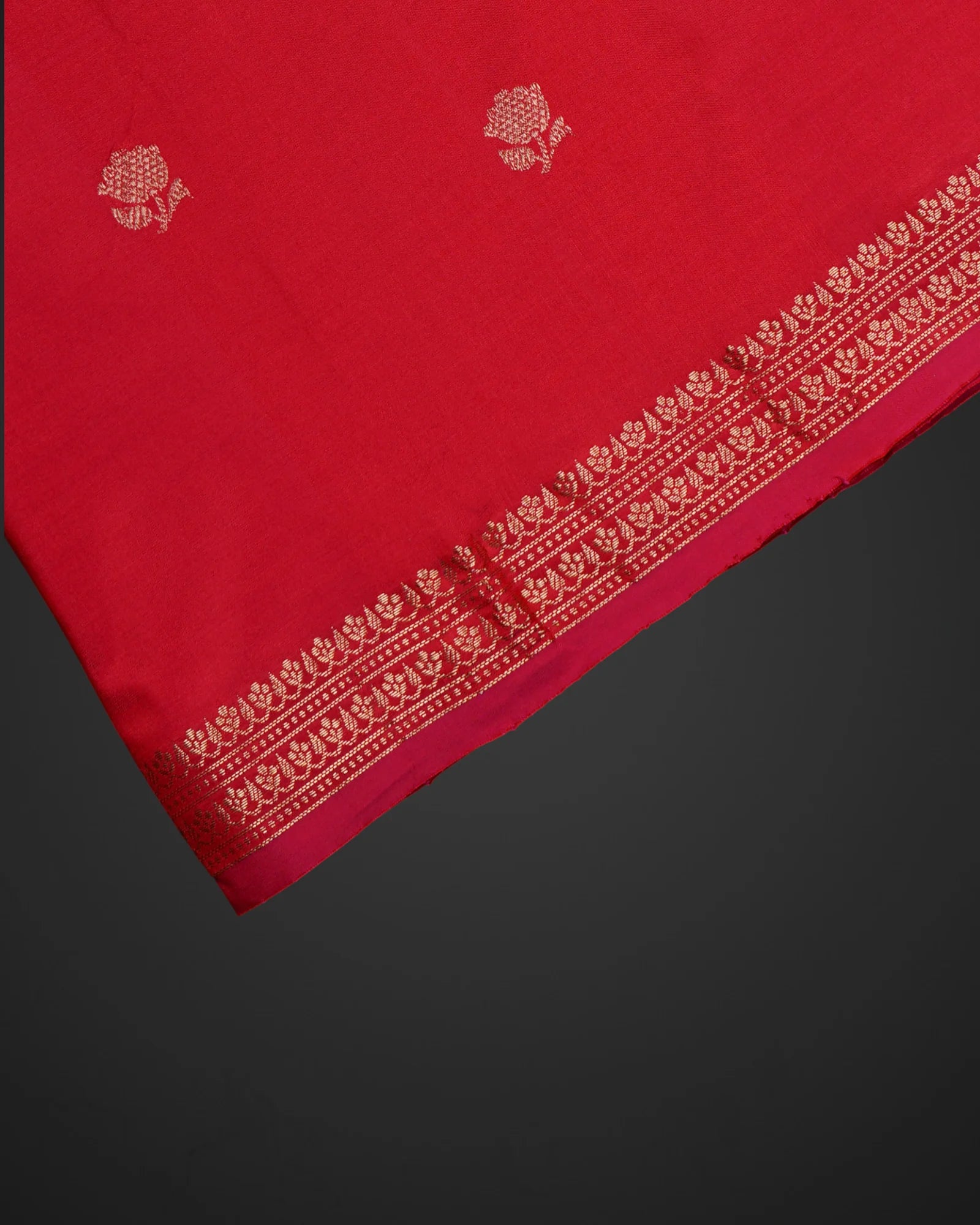 Reddish Pink Silk Banaras Lotus Motif Saree