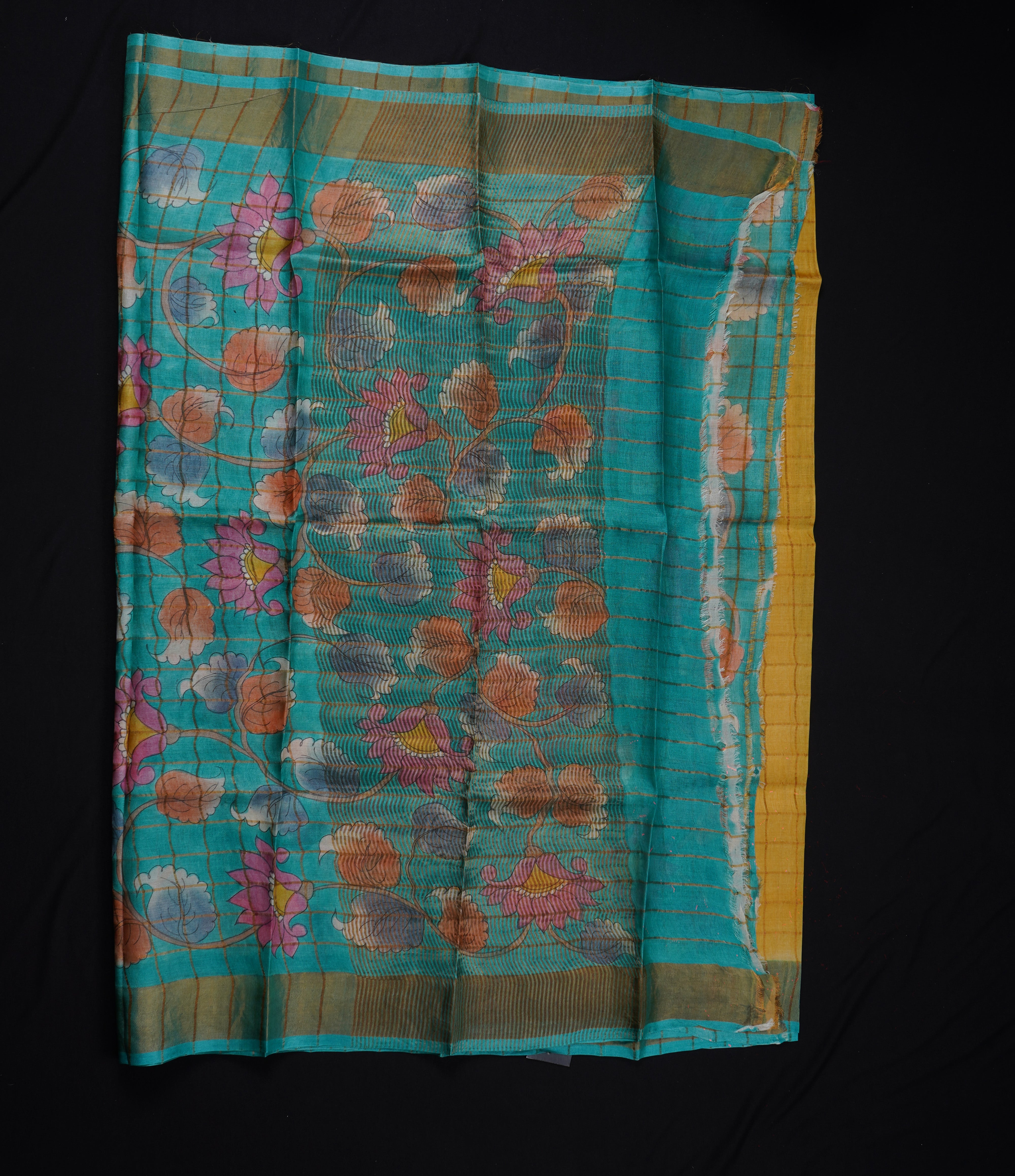 Yellow Mangalgiri Silk Zari Check Saree