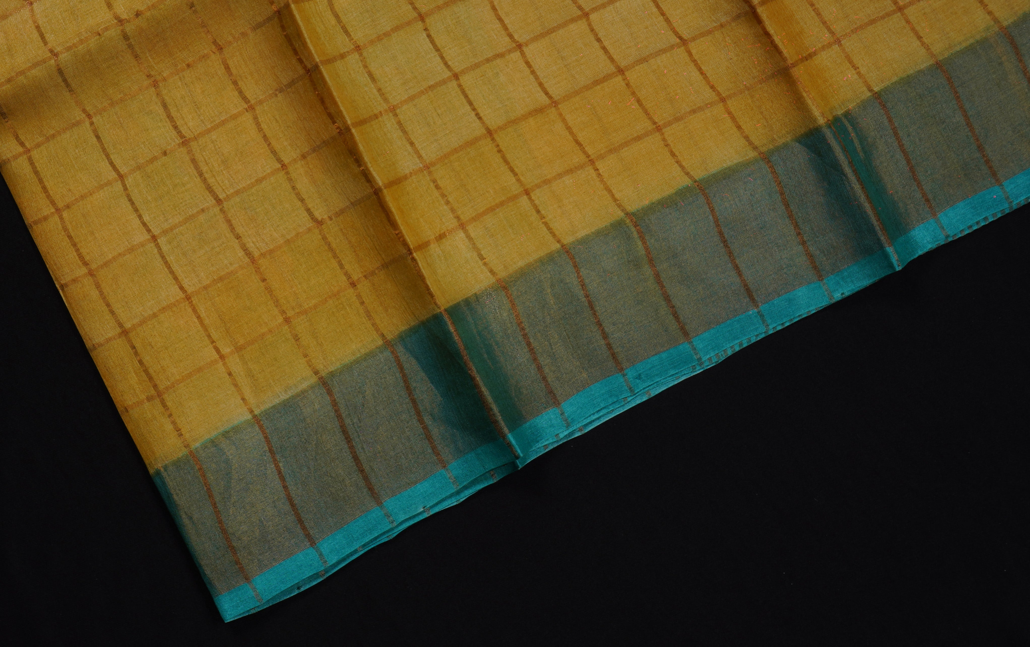 Yellow Mangalgiri Silk Zari Check Saree