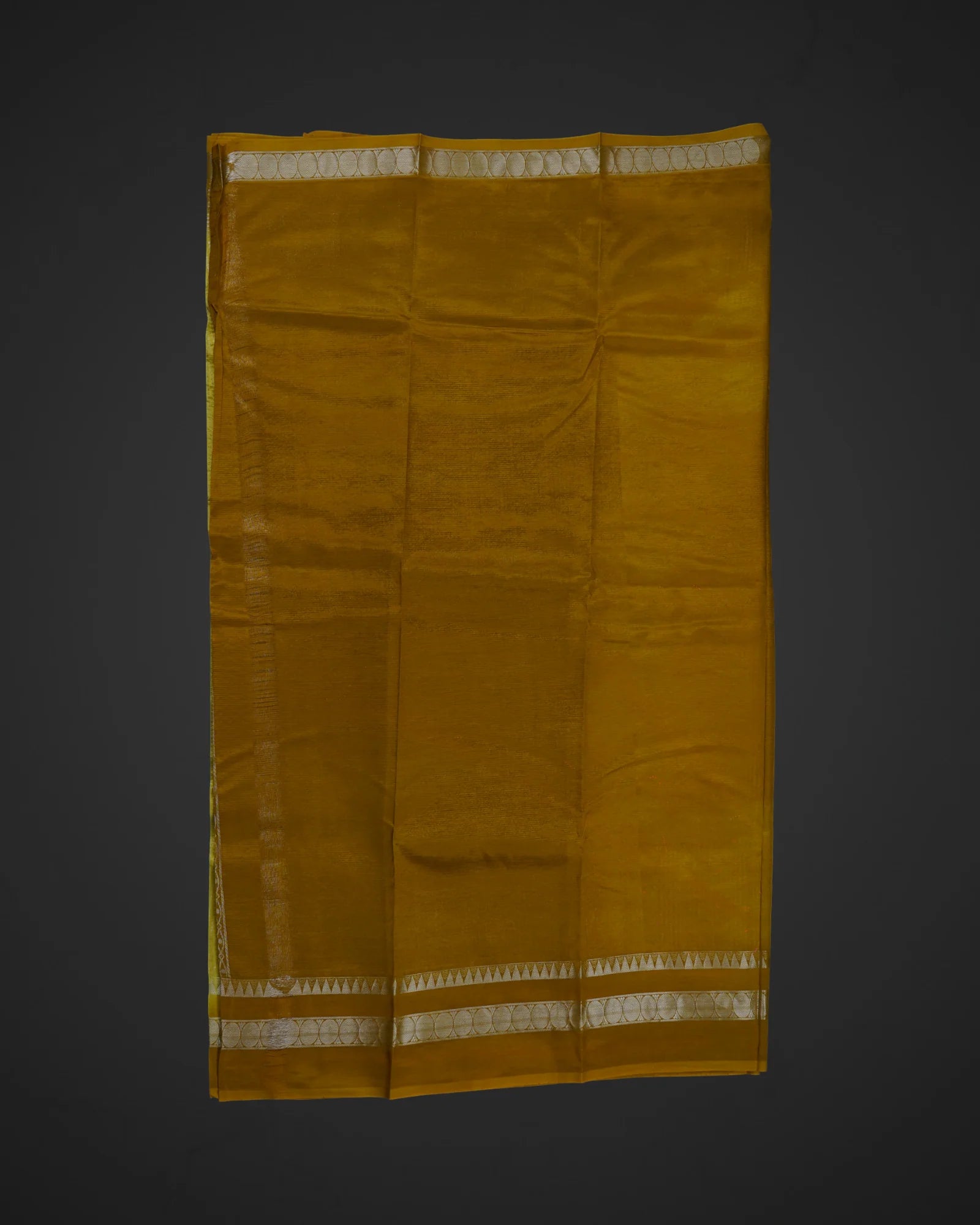 Lemon Yellow Mangalgiri Silk Saree With Silver Zari