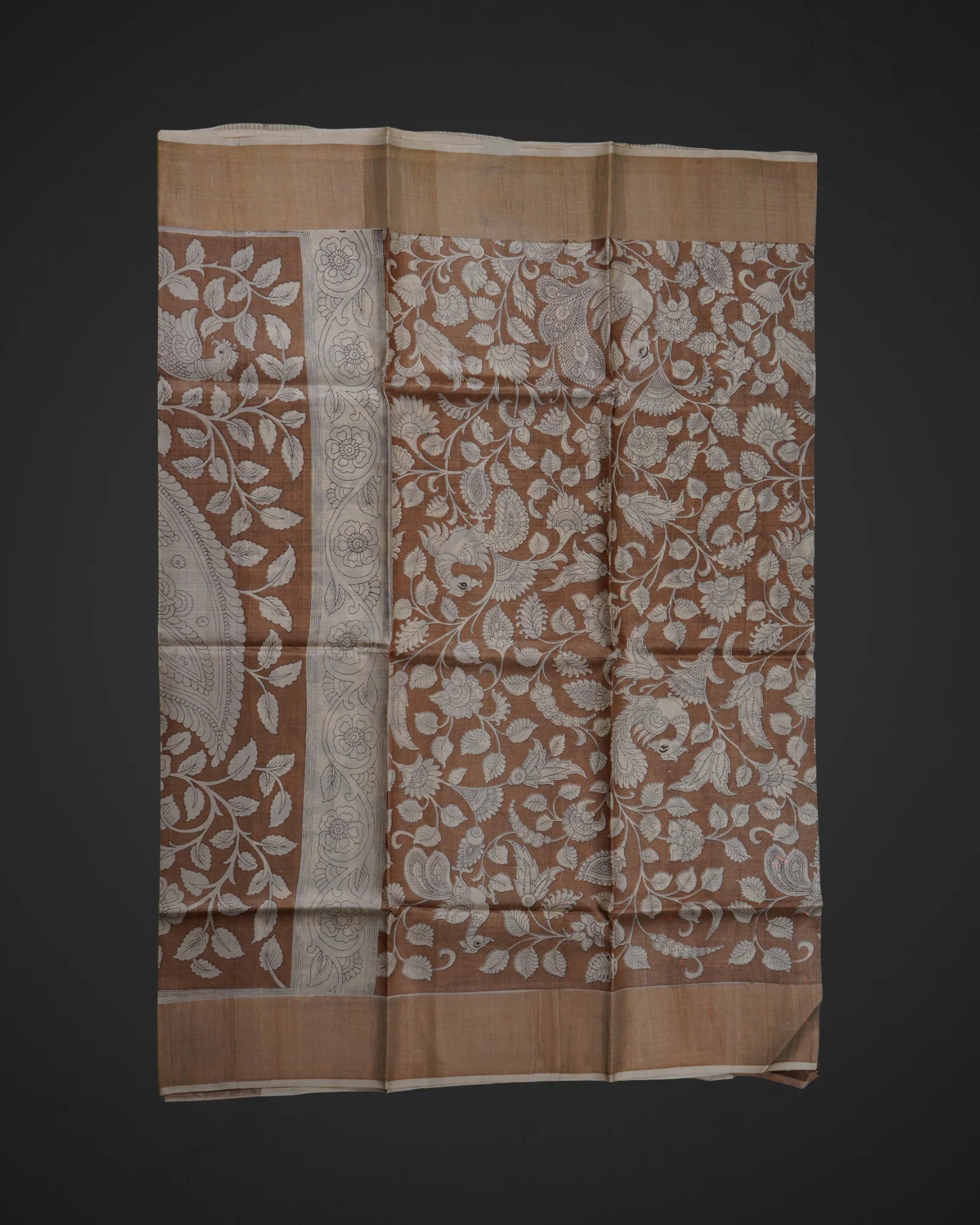 Tan Tussar Mangalgiri Silk Saree
