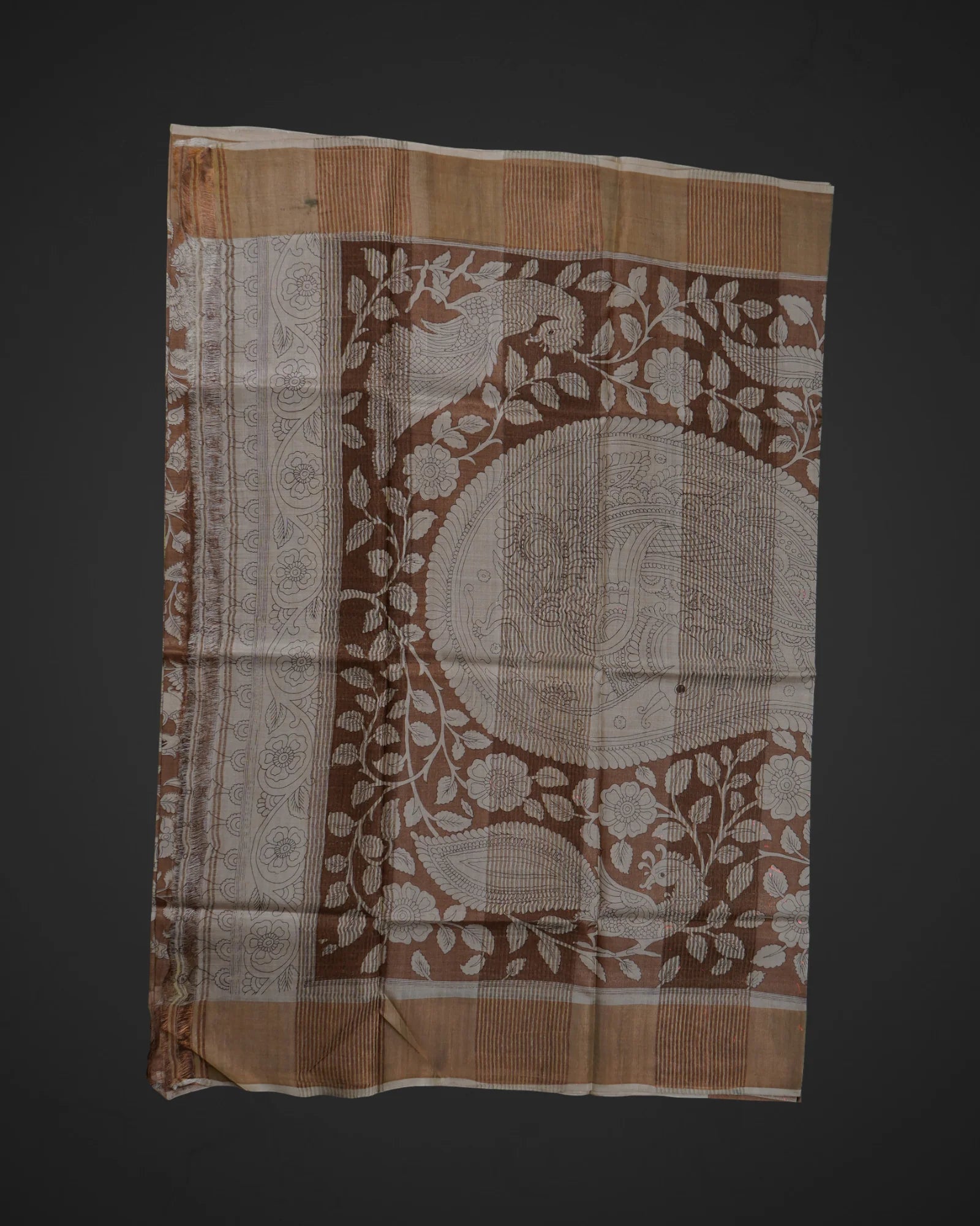 Tan Tussar Mangalgiri Silk Saree