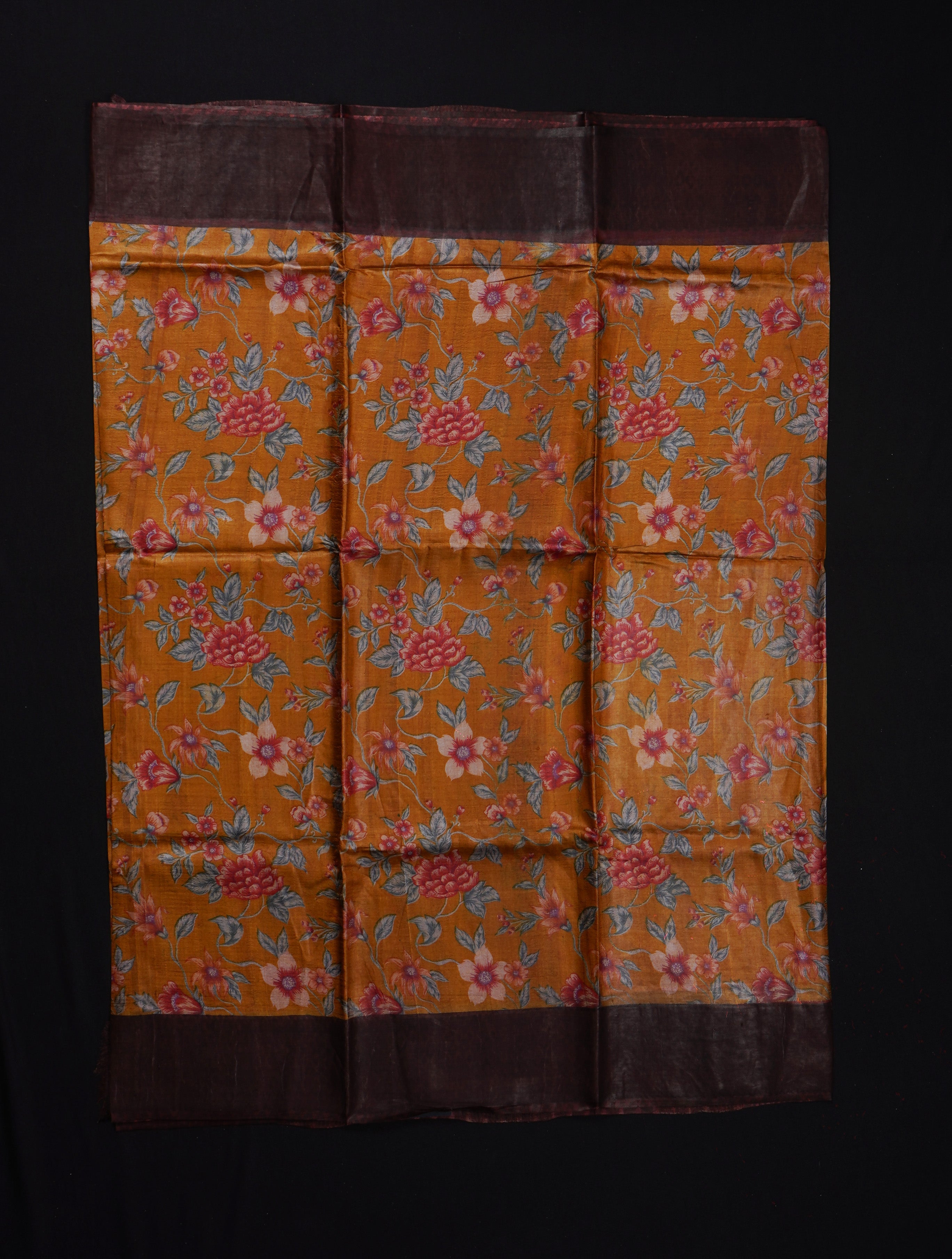 Light Orange Tussar Mangalgiri Silk Saree