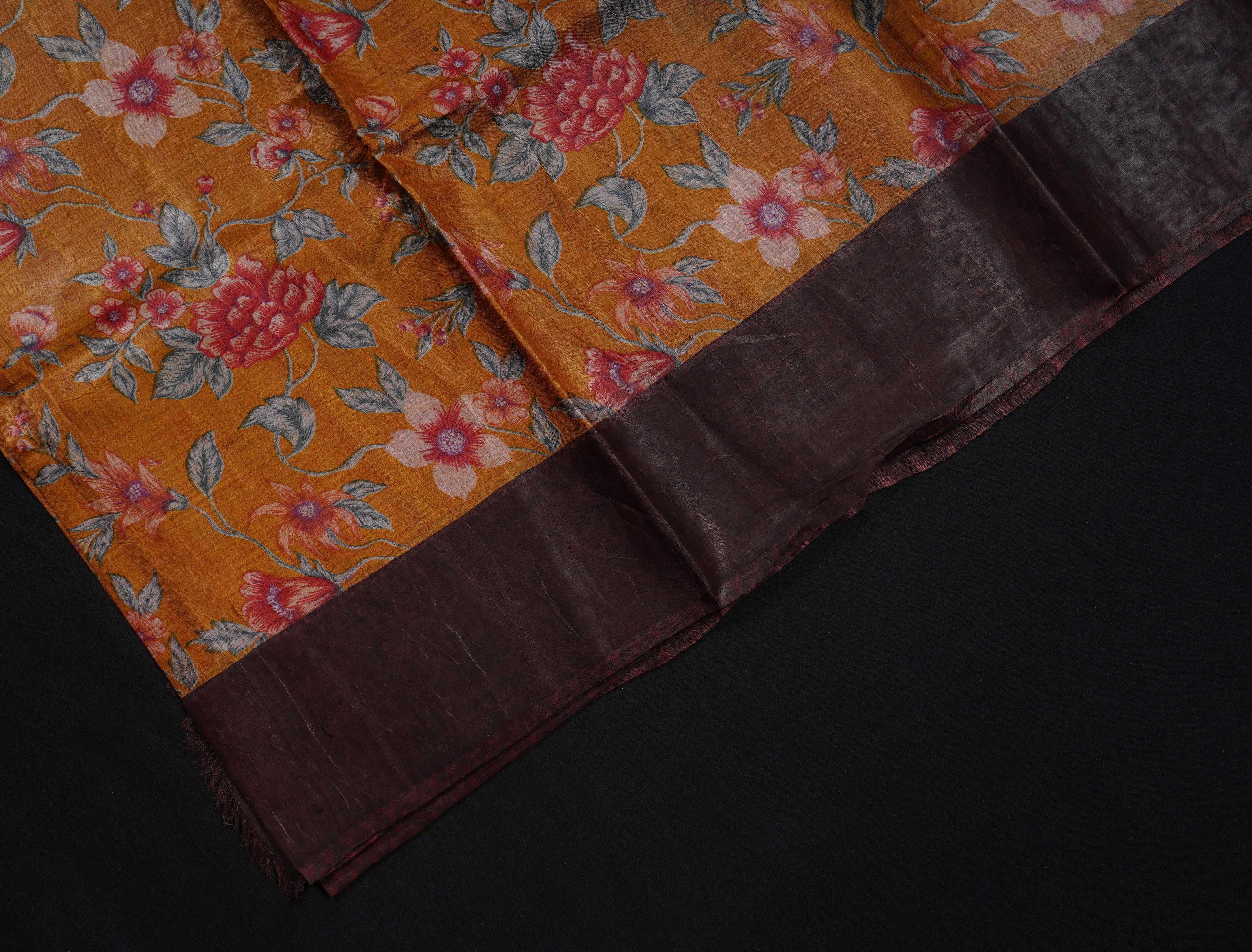Light Orange Tussar Mangalgiri Silk Saree