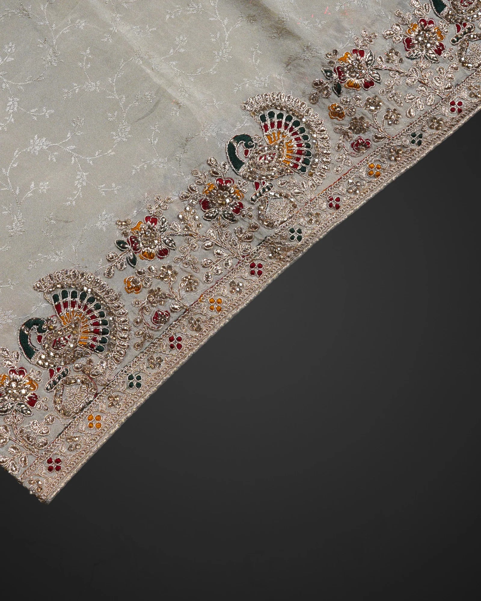 Timeless Off White Silk Jacquard Saree with Jalar