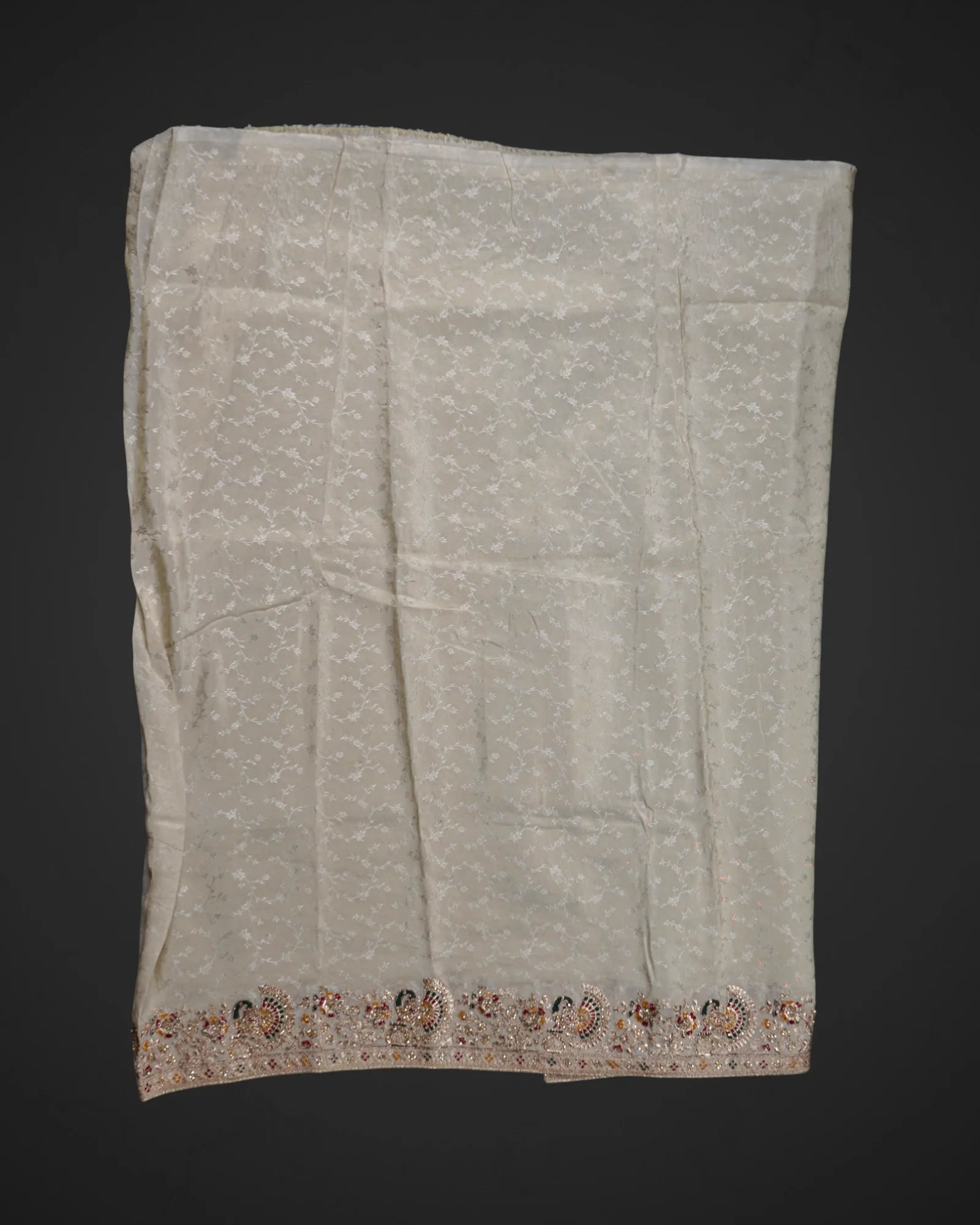 Timeless Off White Silk Jacquard Saree with Jalar