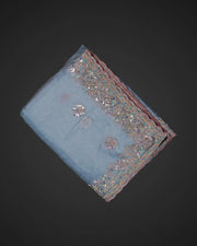 Embrace Tradition with a Sky Blue Organza Saree