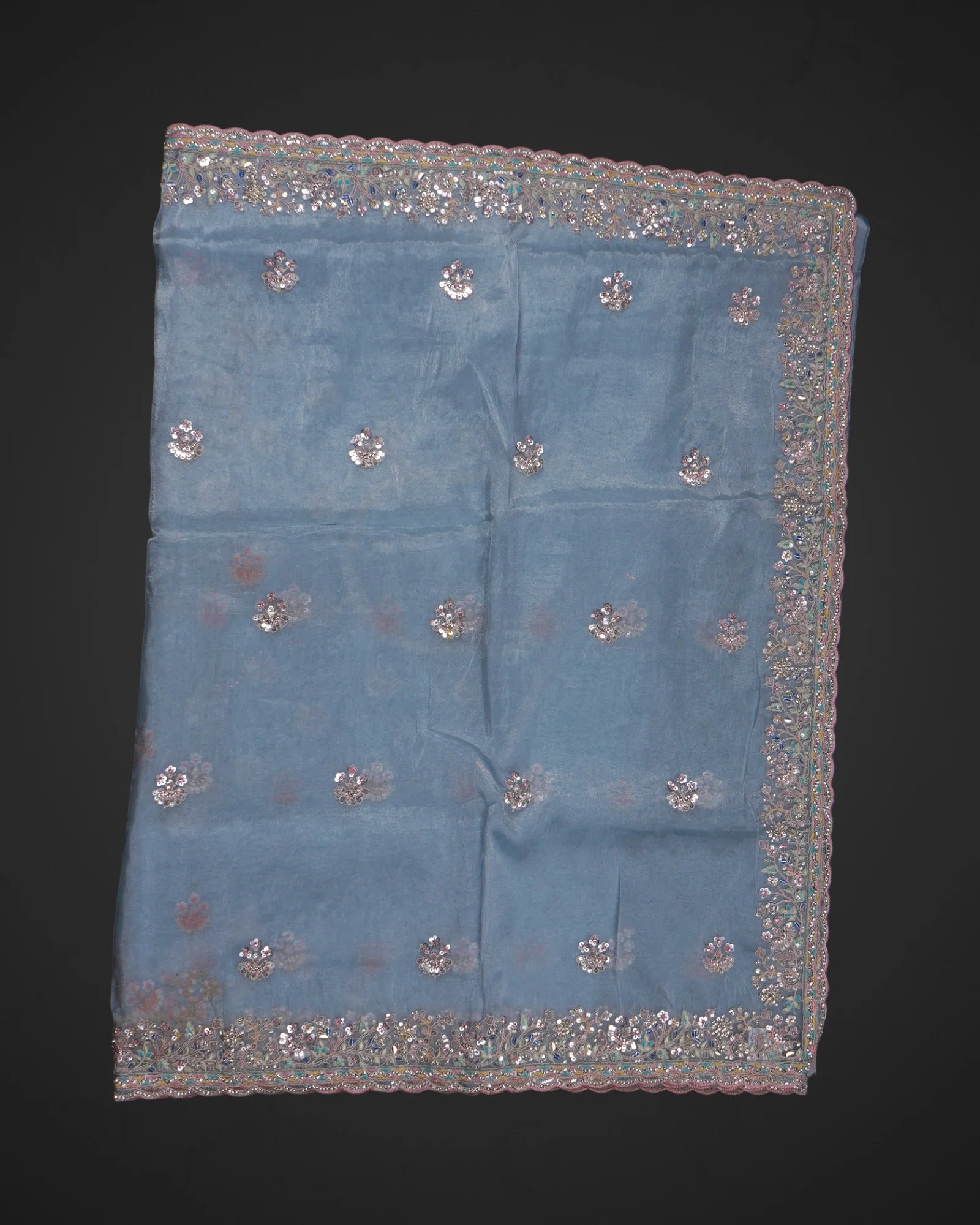 Embrace Tradition with a Sky Blue Organza Saree