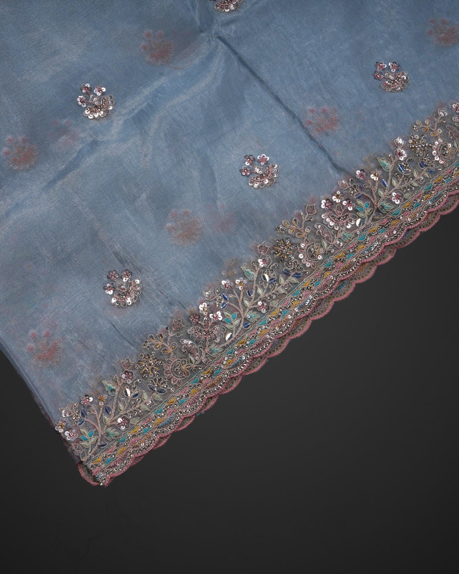 Embrace Tradition with a Sky Blue Organza Saree