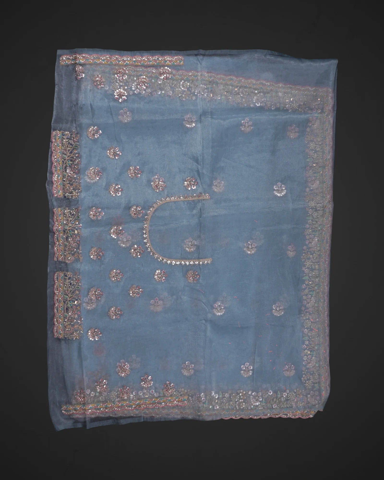 Embrace Tradition with a Sky Blue Organza Saree