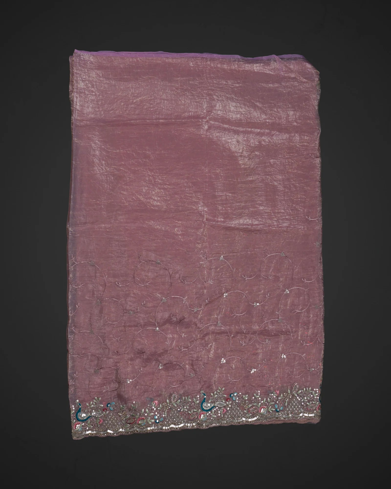 Light Pink Fendy Silk Saree with Embroidered Details