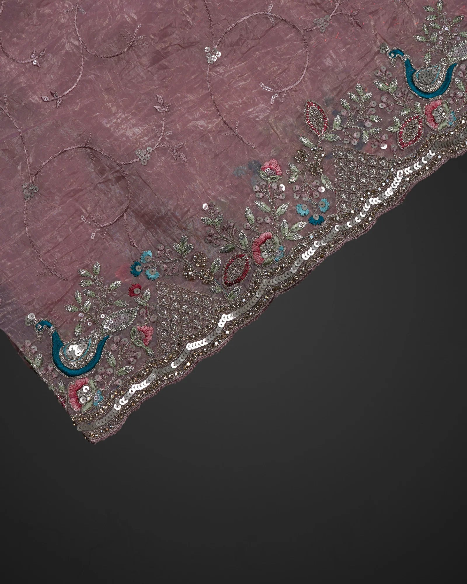 Light Pink Fendy Silk Saree with Embroidered Details