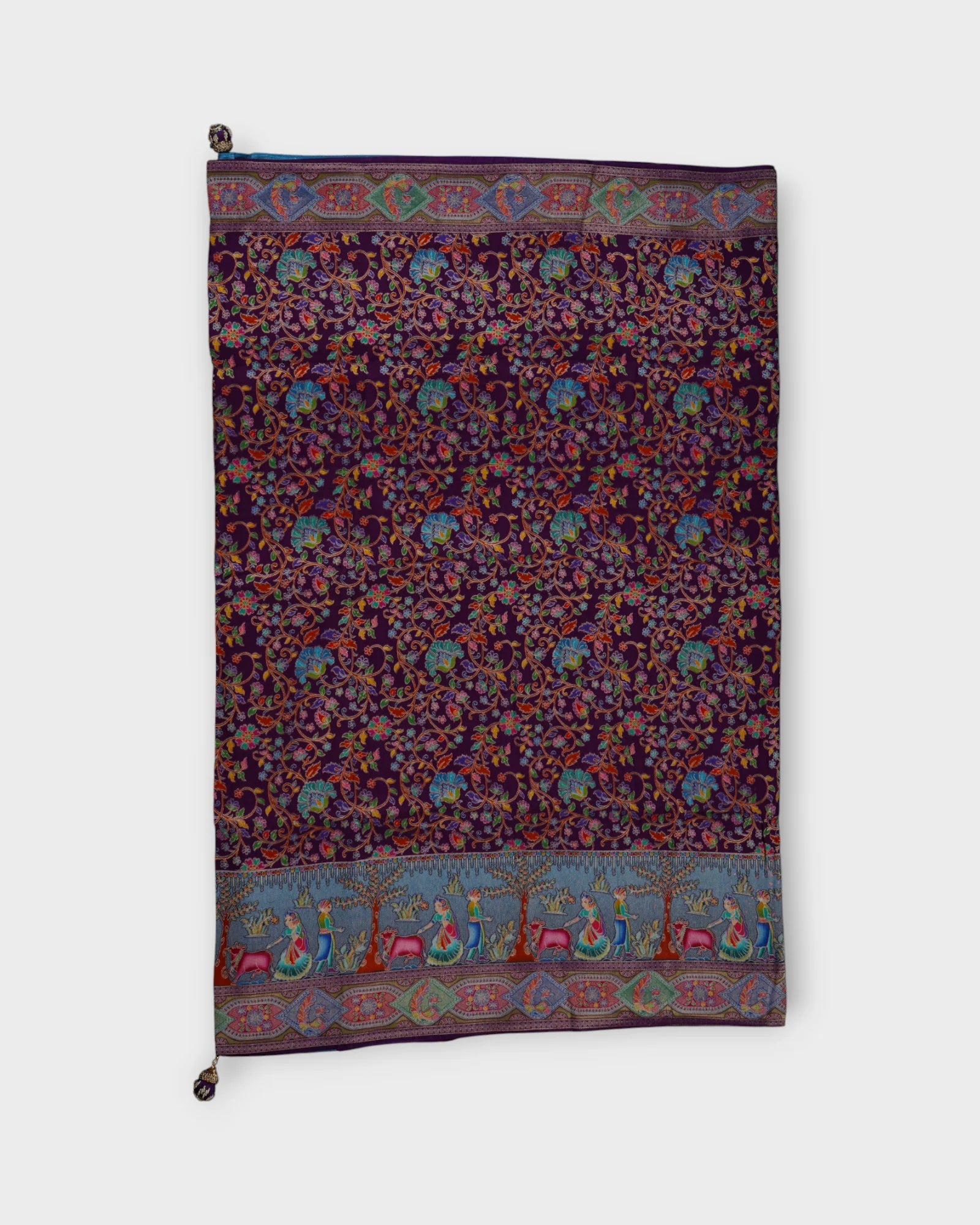 Sky Blue Dola Silk Saree with Minakari Charm