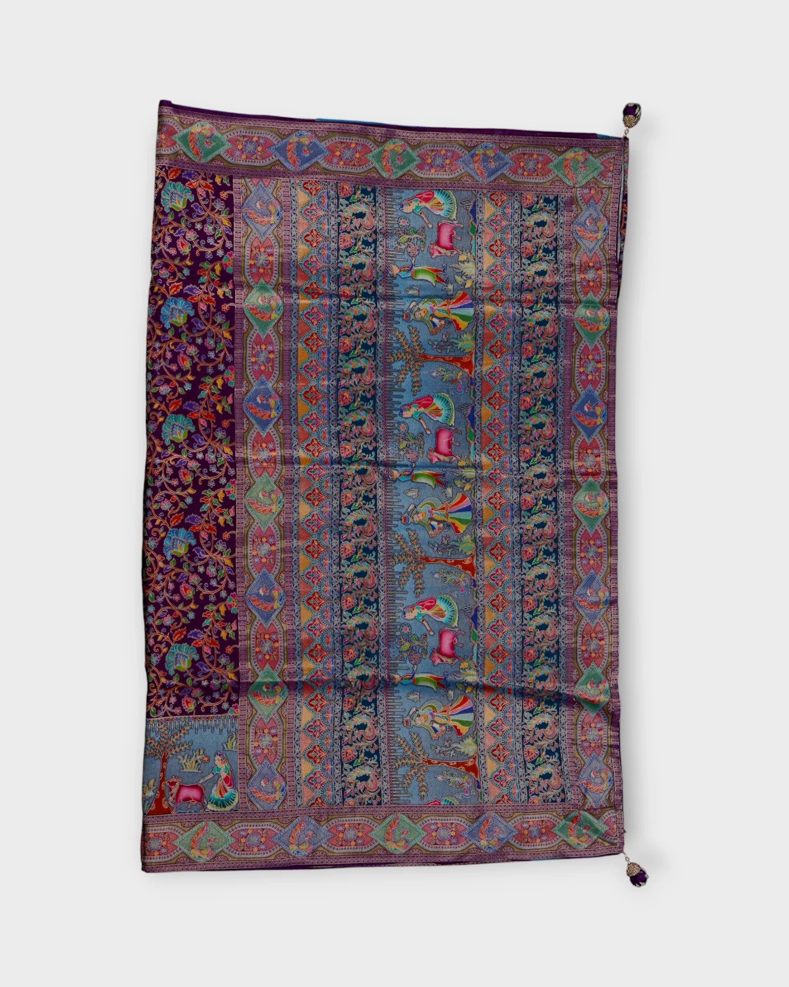 Sky Blue Dola Silk Saree with Minakari Charm
