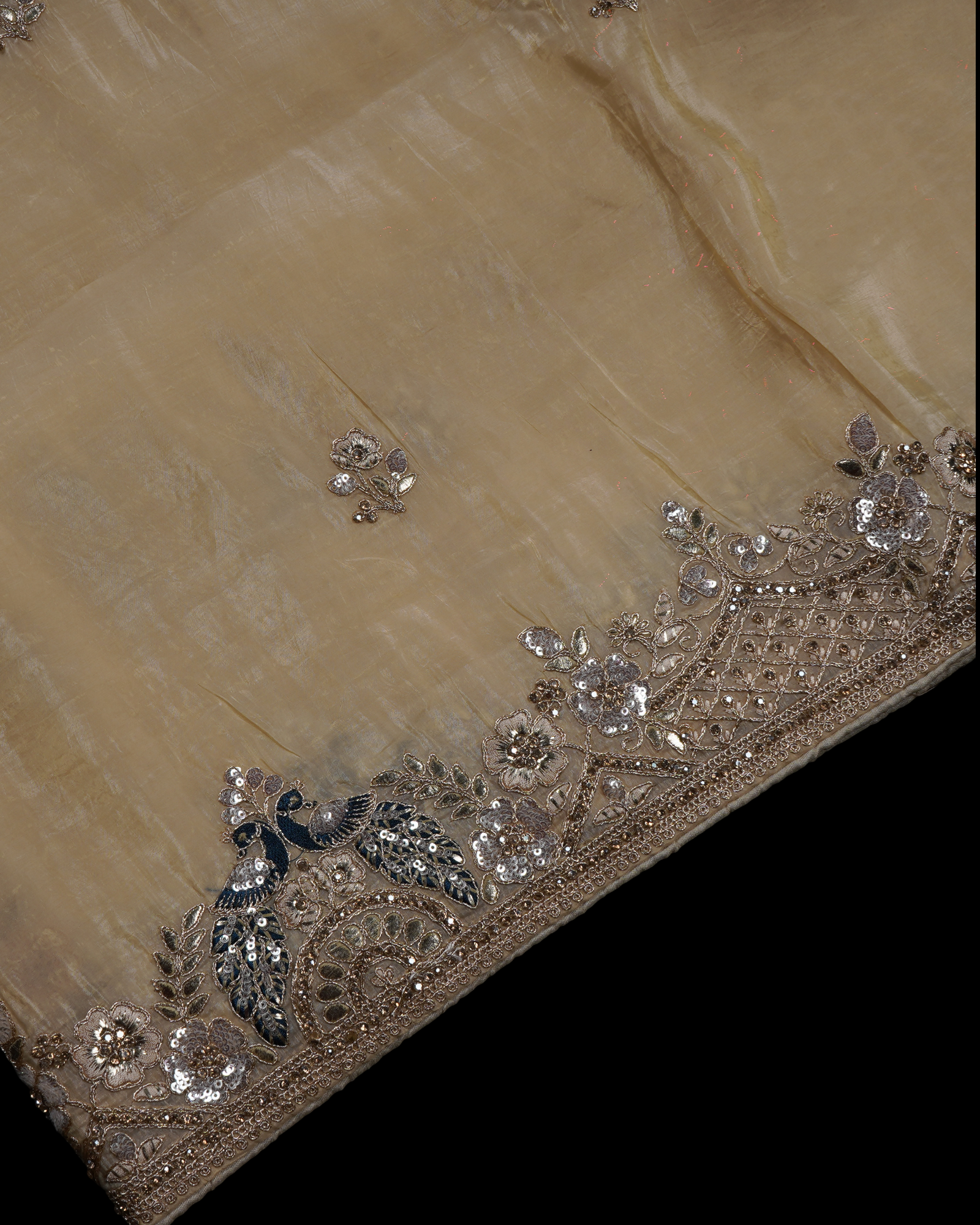 Cream Fendy Saree with Intricate Gold Detailing