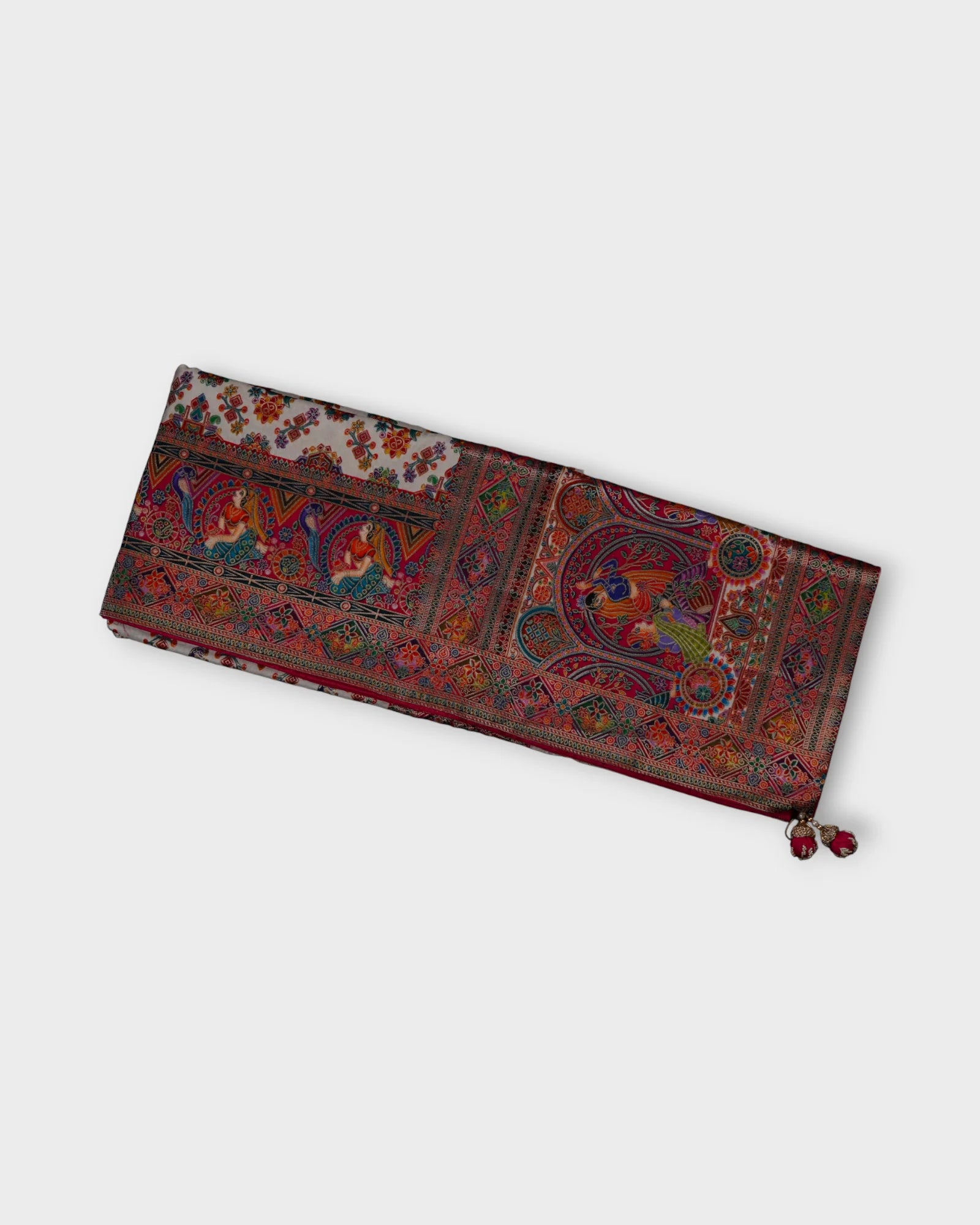 Multicolor Peacock Dola Silk Saree with Gold Zari