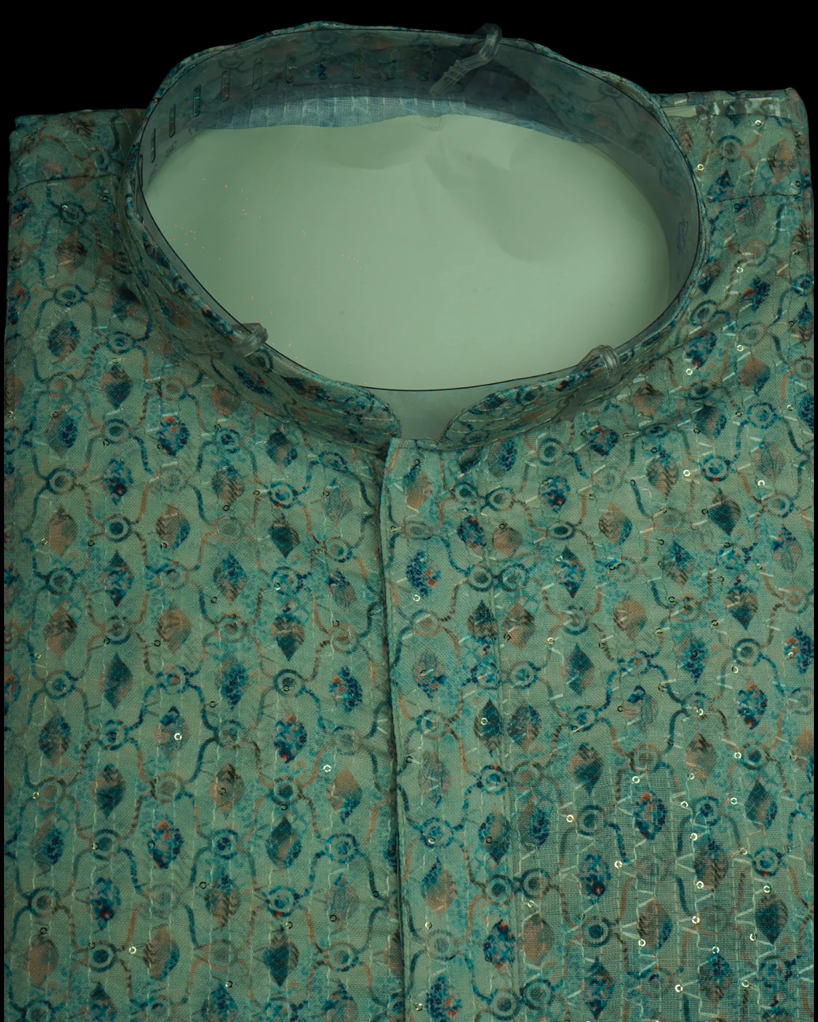 Geo Print Cotton Blend Sequins Kurta Pajama Set
