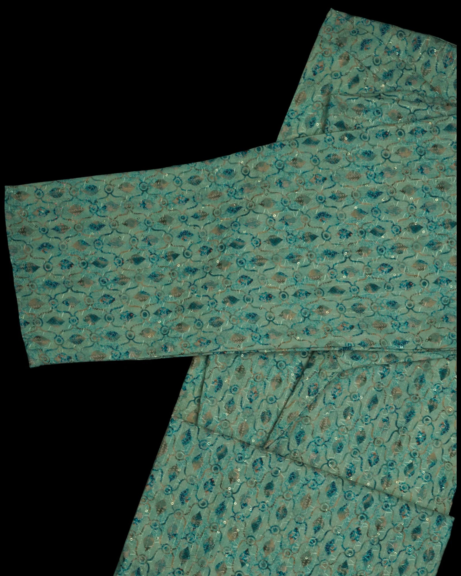 Geo Print Cotton Blend Sequins Kurta Pajama Set