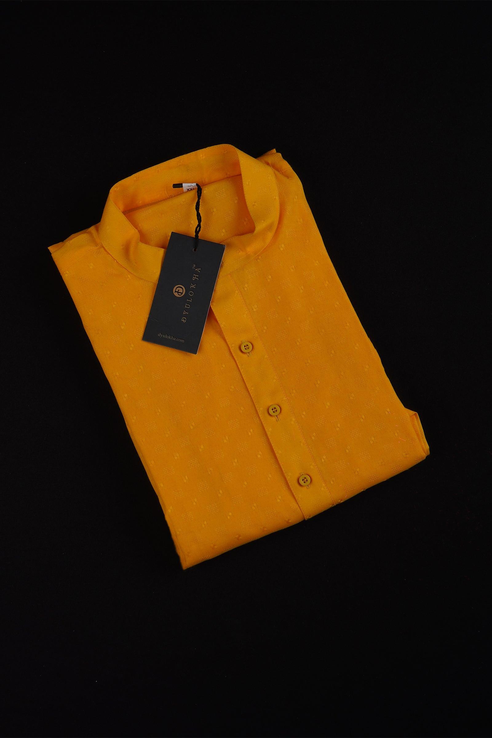 Textured Yellow Cotton Kurta Pajama