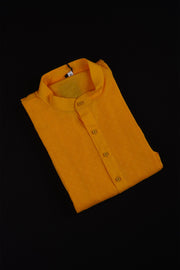 Textured Yellow Cotton Kurta Pajama