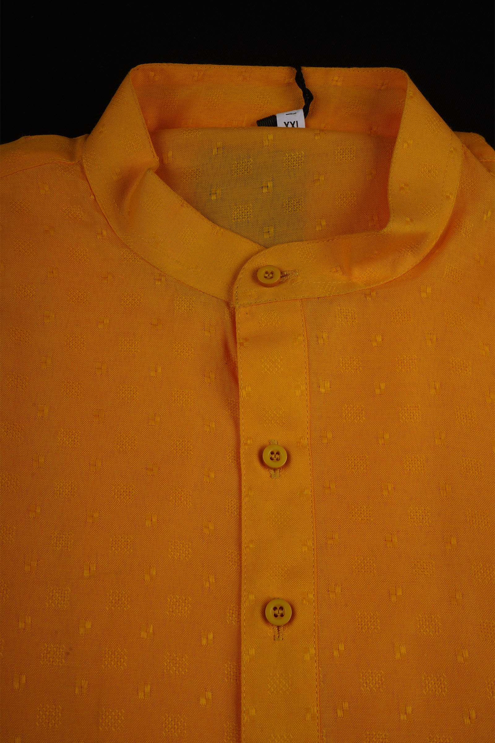 Textured Yellow Cotton Kurta Pajama