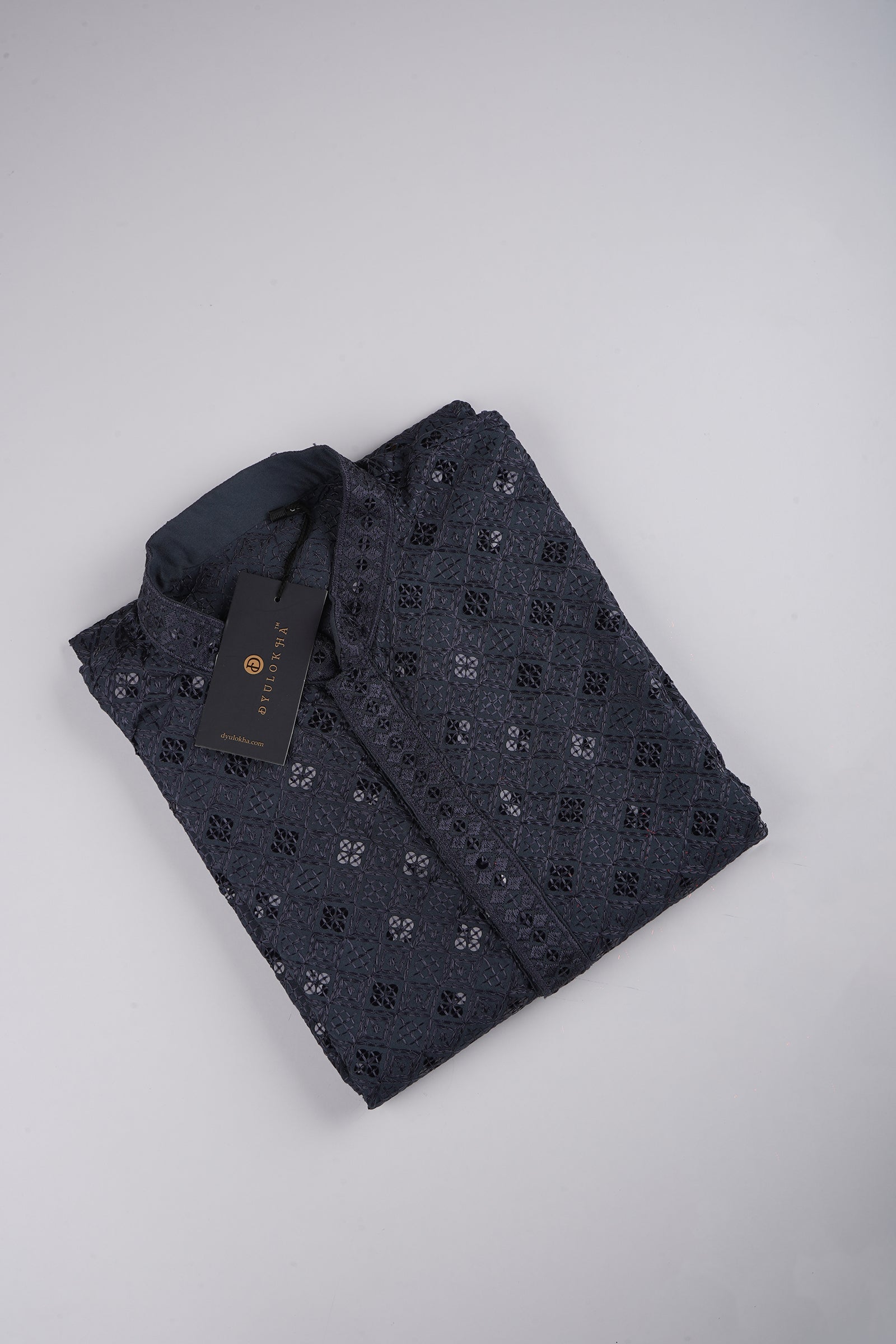 Block Print Sequin Embroidered Cotton Kurta Pajama