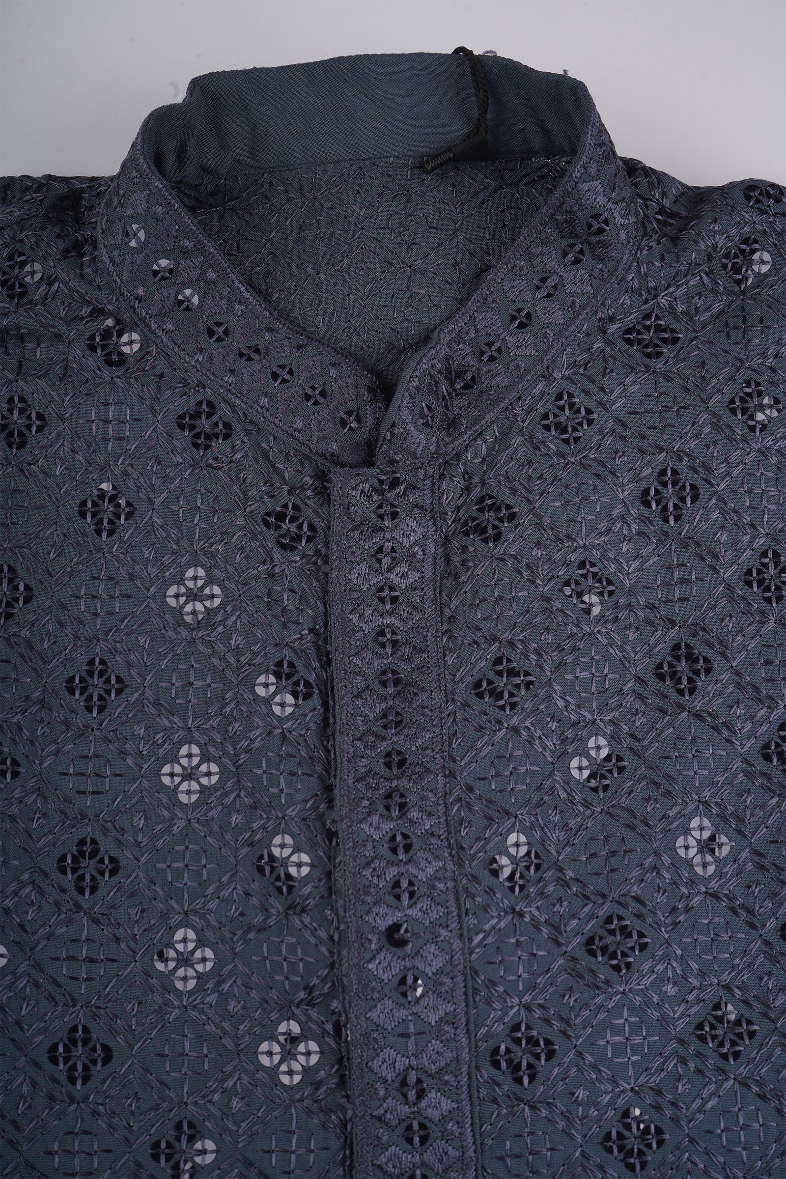 Block Print Sequin Embroidered Cotton Kurta Pajama