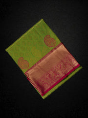 Green Handloom Dharmavaram Silk Saree With Zari
