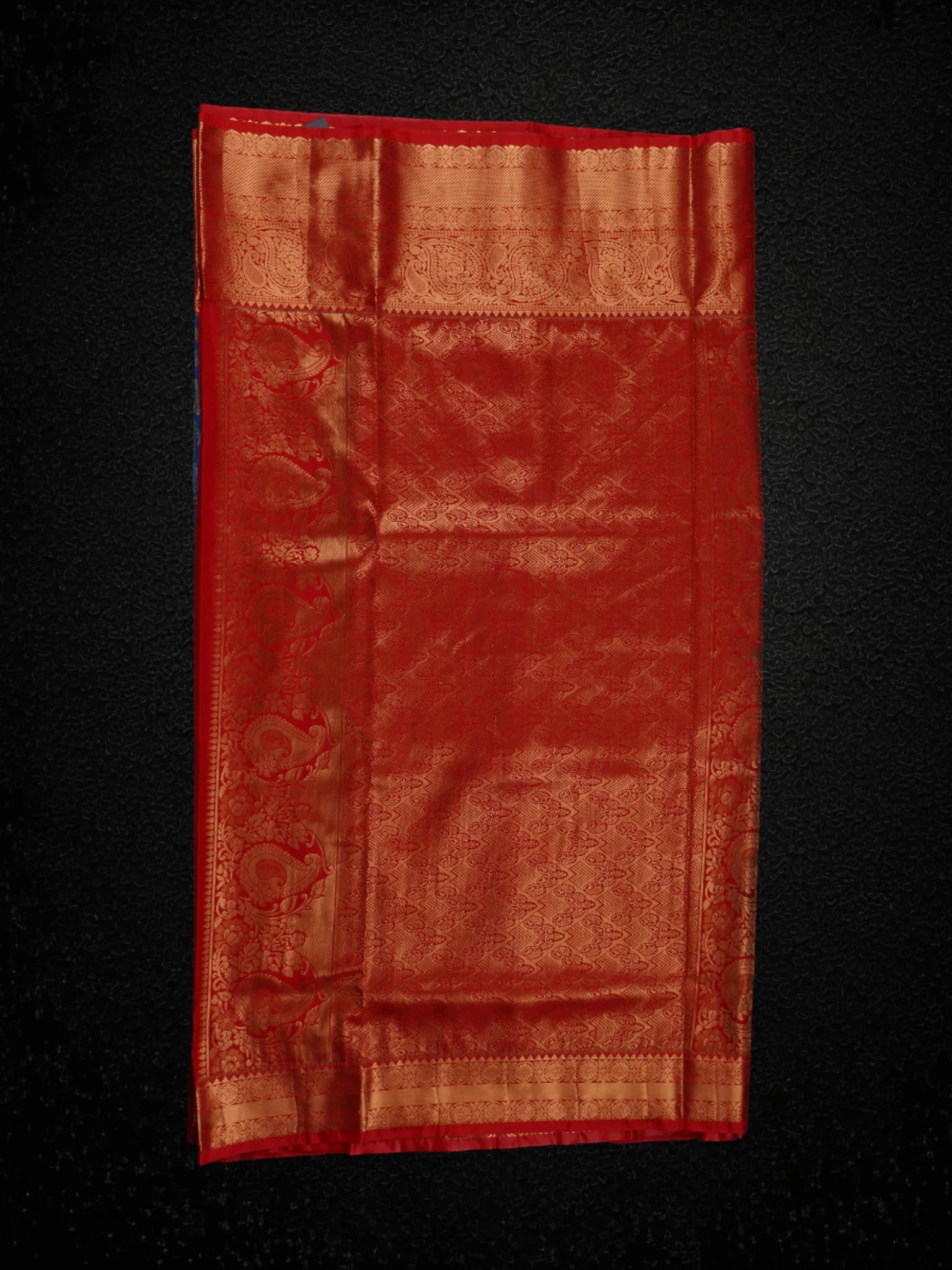 Blue Dharmavaram Silk Saree With Gold Zari Leaves