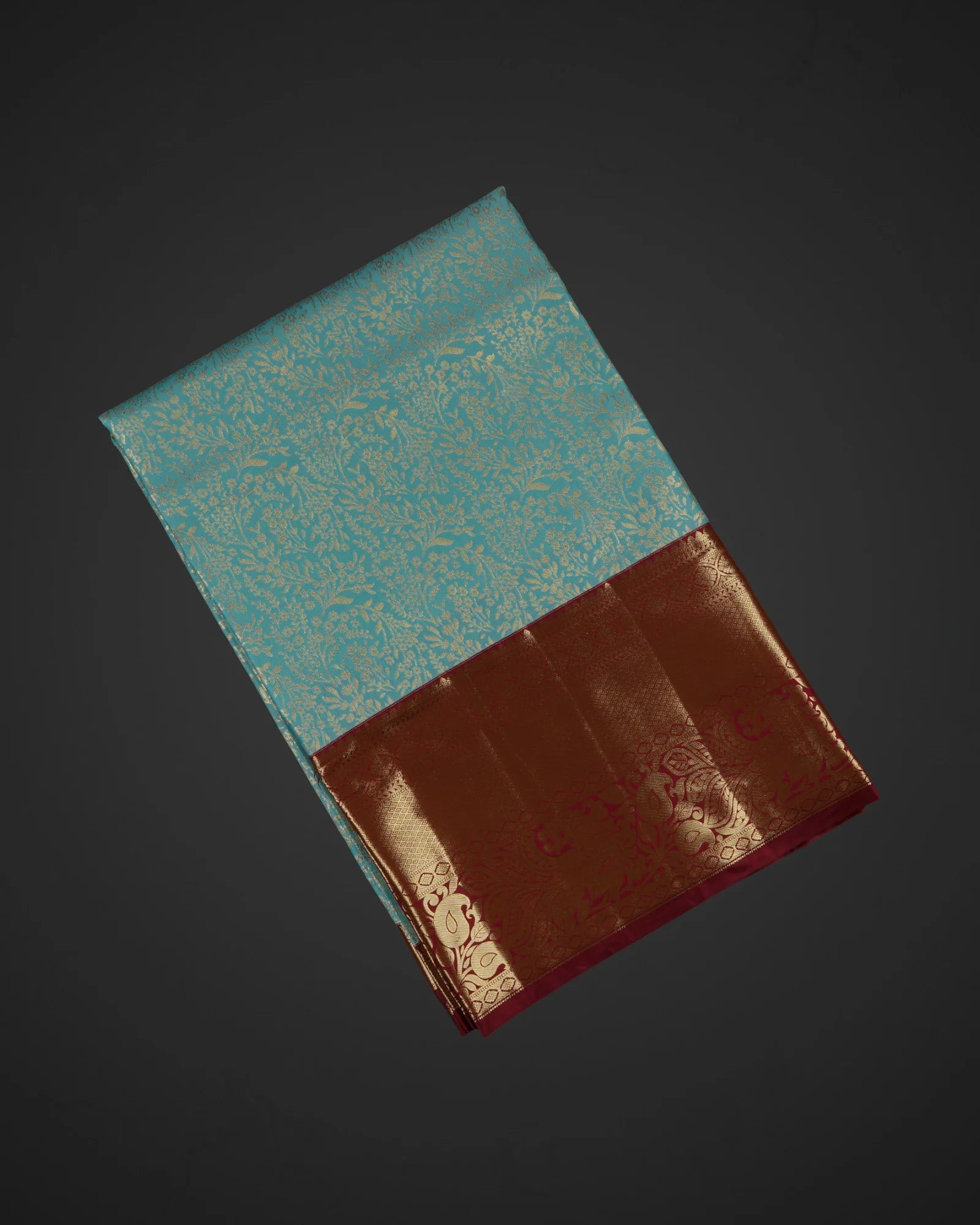 Turquoise Silk Dharmavaram Saree With Gold Flourish