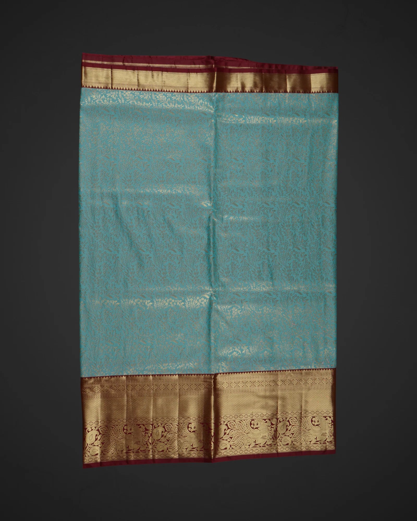 Turquoise Silk Dharmavaram Saree With Gold Flourish