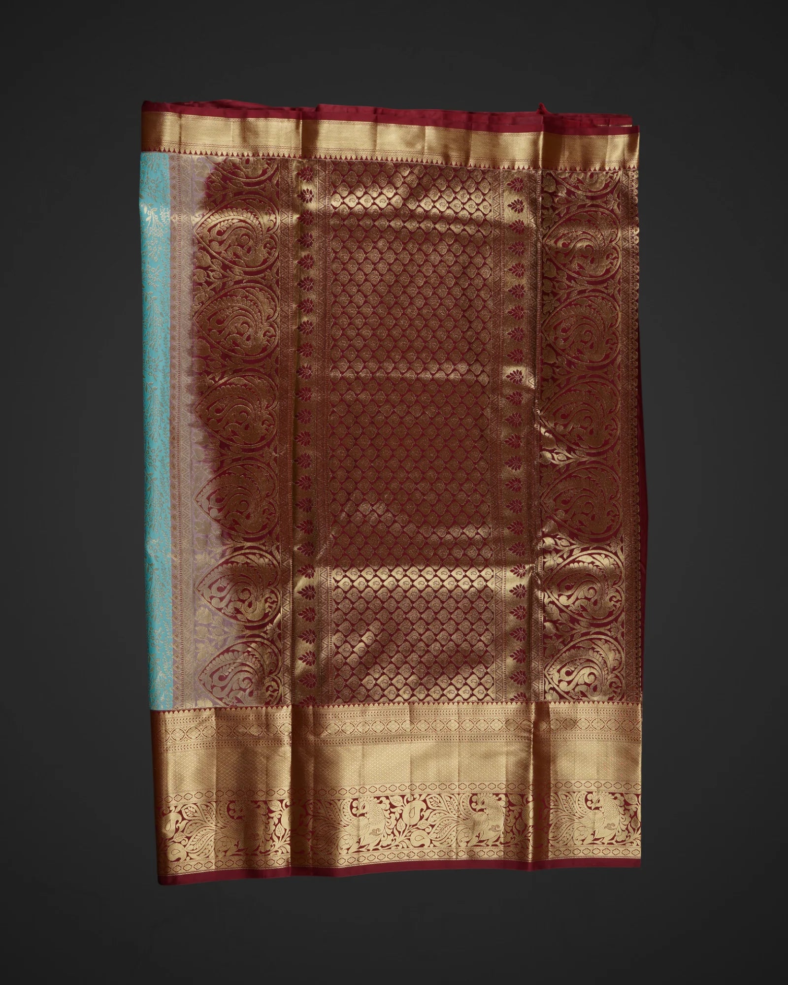 Turquoise Silk Dharmavaram Saree With Gold Flourish
