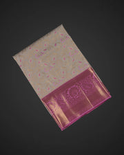 Cream Dharmavaram Silk Zari Floral Saree