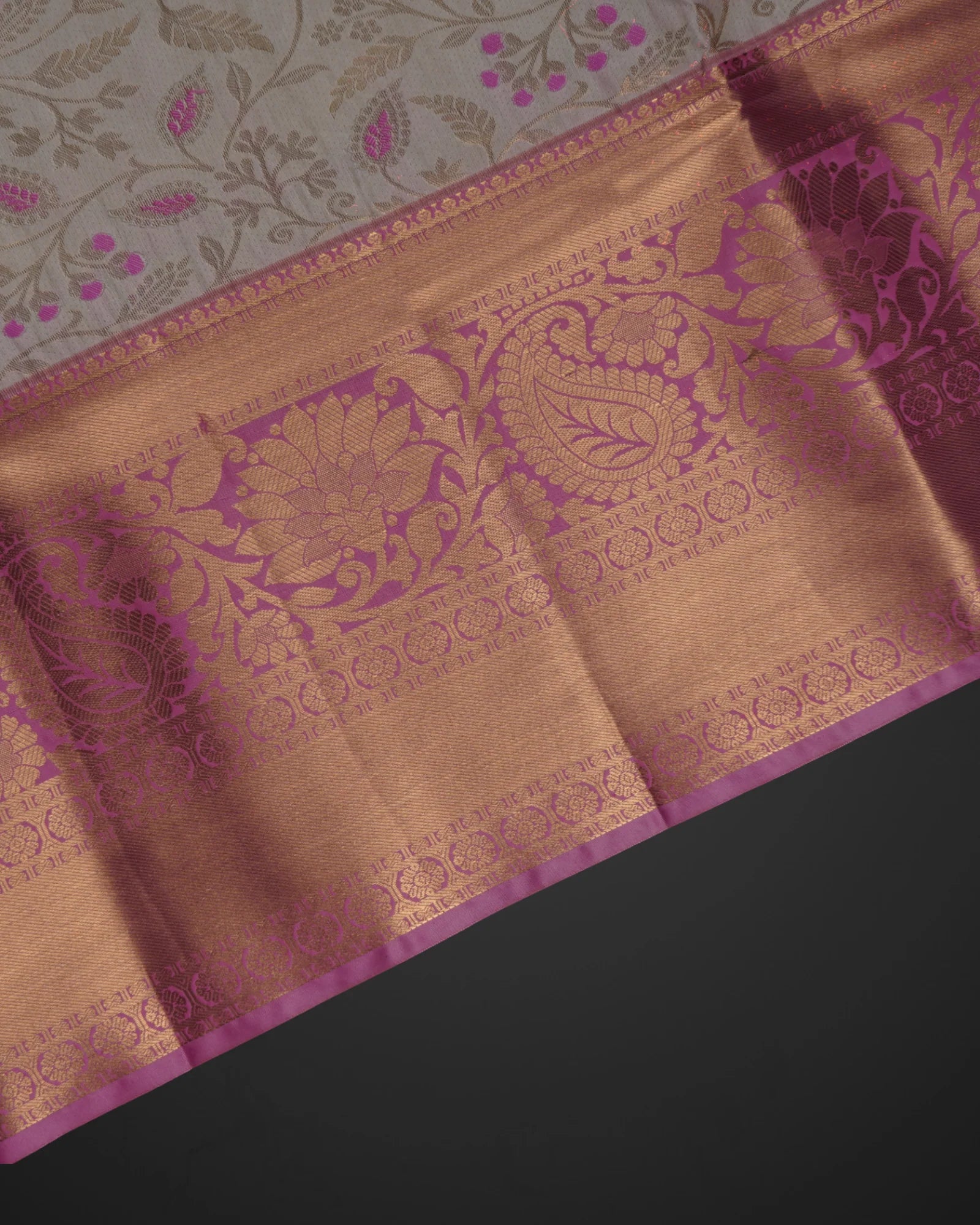 Cream Dharmavaram Silk Zari Floral Saree