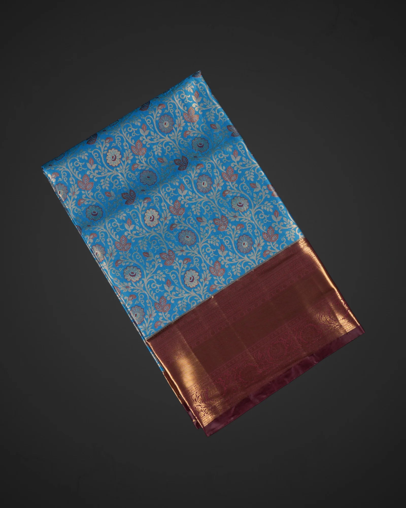 Blue Semi Pattu Silk Saree With Gold Zari Border